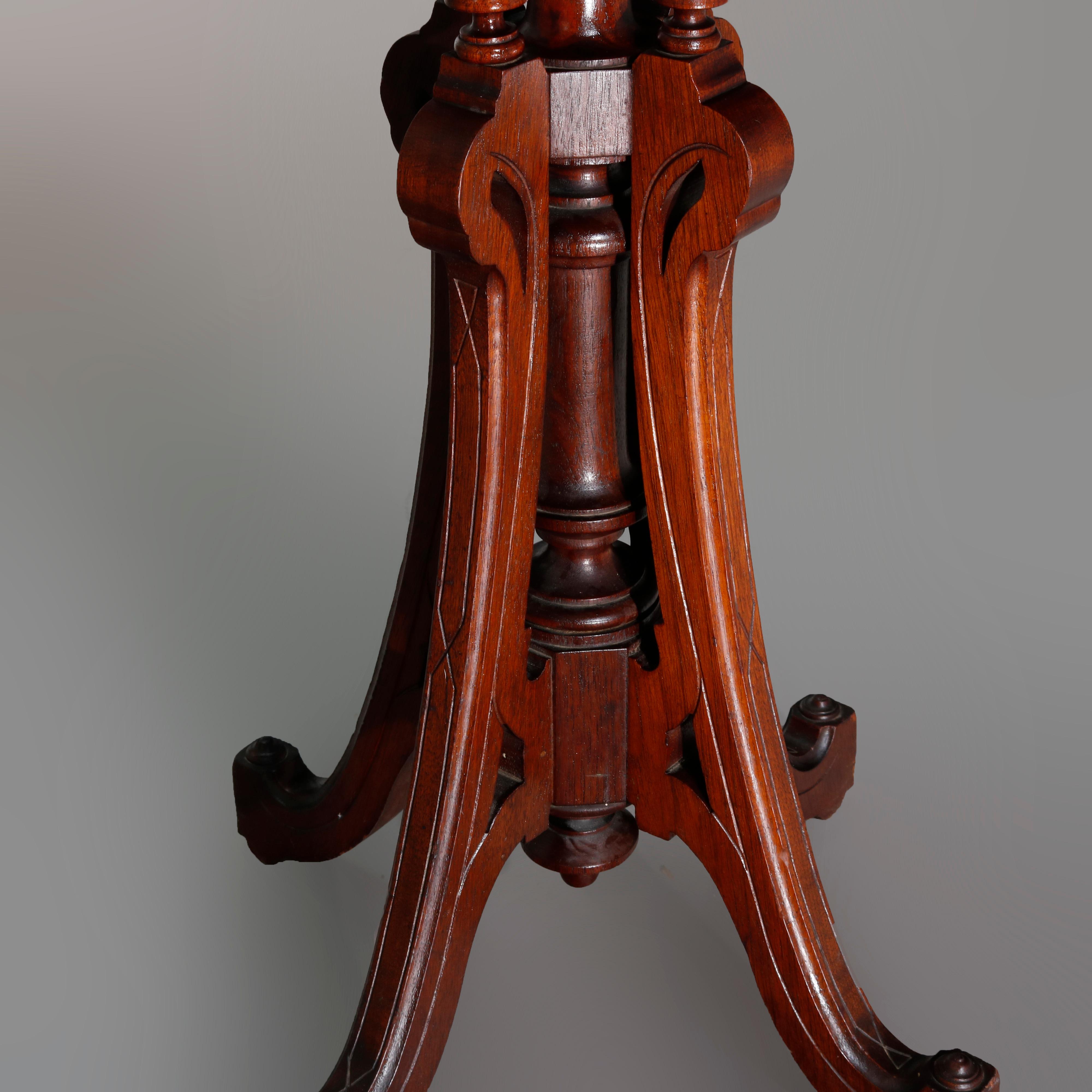 19th Century Antique Renaissance Revival Carved Walnut Marble Top Fern Stand, circa 1890