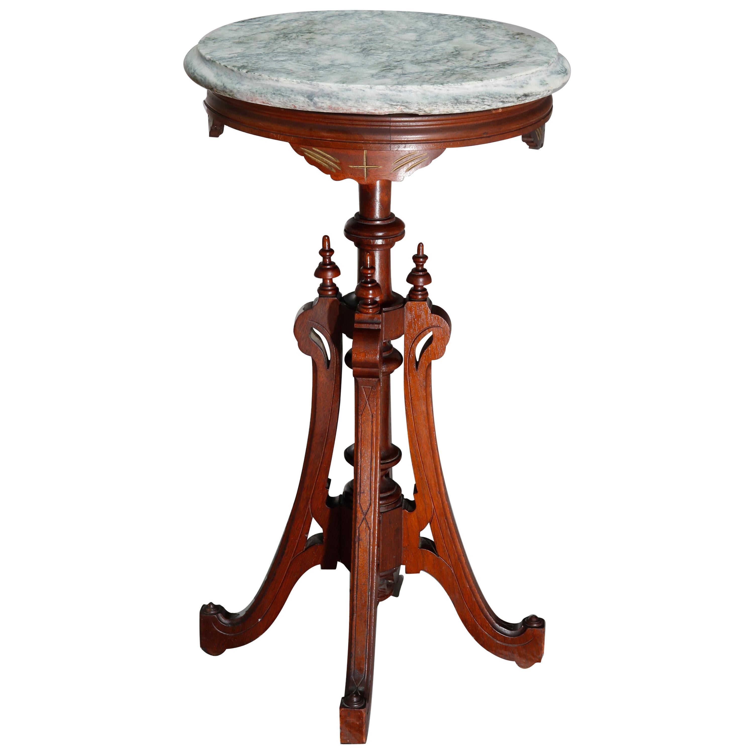 Antique Renaissance Revival Carved Walnut Marble Top Fern Stand, circa 1890