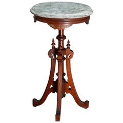 Antique Renaissance Revival Carved Walnut Marble Top Fern Stand, circa 1890