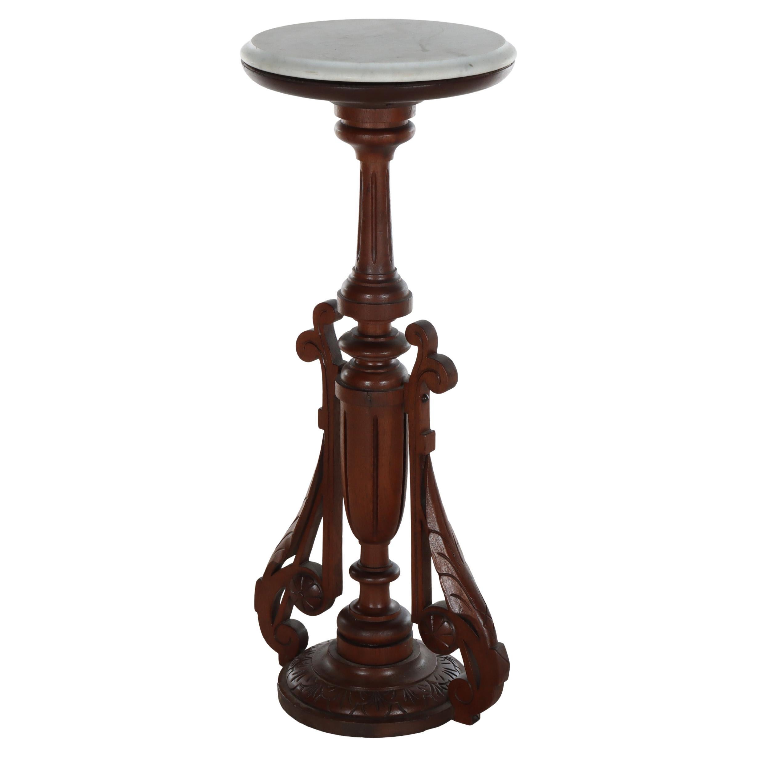 Antique Renaissance Revival Carved Walnut Marble Top Stand c1890 For Sale
