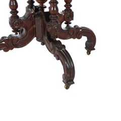Antique Renaissance Revival Carved Walnut & Marble Turtle Top Table C1890