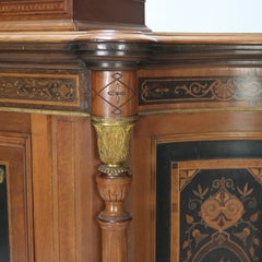 Antique Renaissance Revival Carved Walnut & Ormolu Credenza With Marquetry c1880