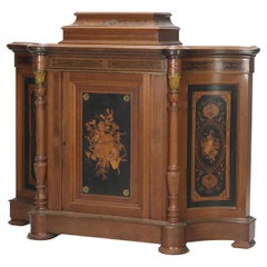 Antique Revival Crédence en noyer sculpté et bronze doré avec marqueterie c1880