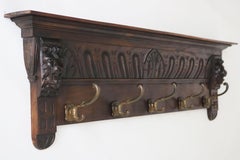Antique Renaissance revival Coat rack / hat rack 1880 Lion masks carved oak