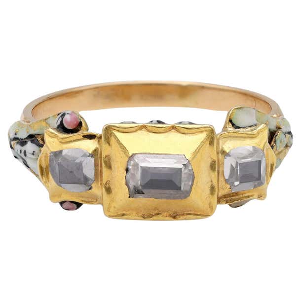 Antique Renaissance Revival Diamond Enamel Yellow Gold Ring For Sale at ...