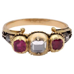 Antique Renaissance Revival Diamond Ruby Yellow Gold Ring