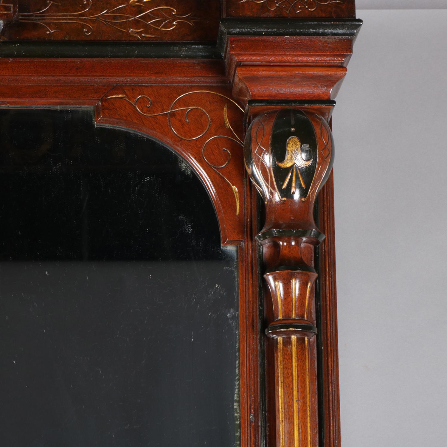 Beveled Antique Renaissance Revival Ebonized and Gilt Walnut and Marble Pier Mirror