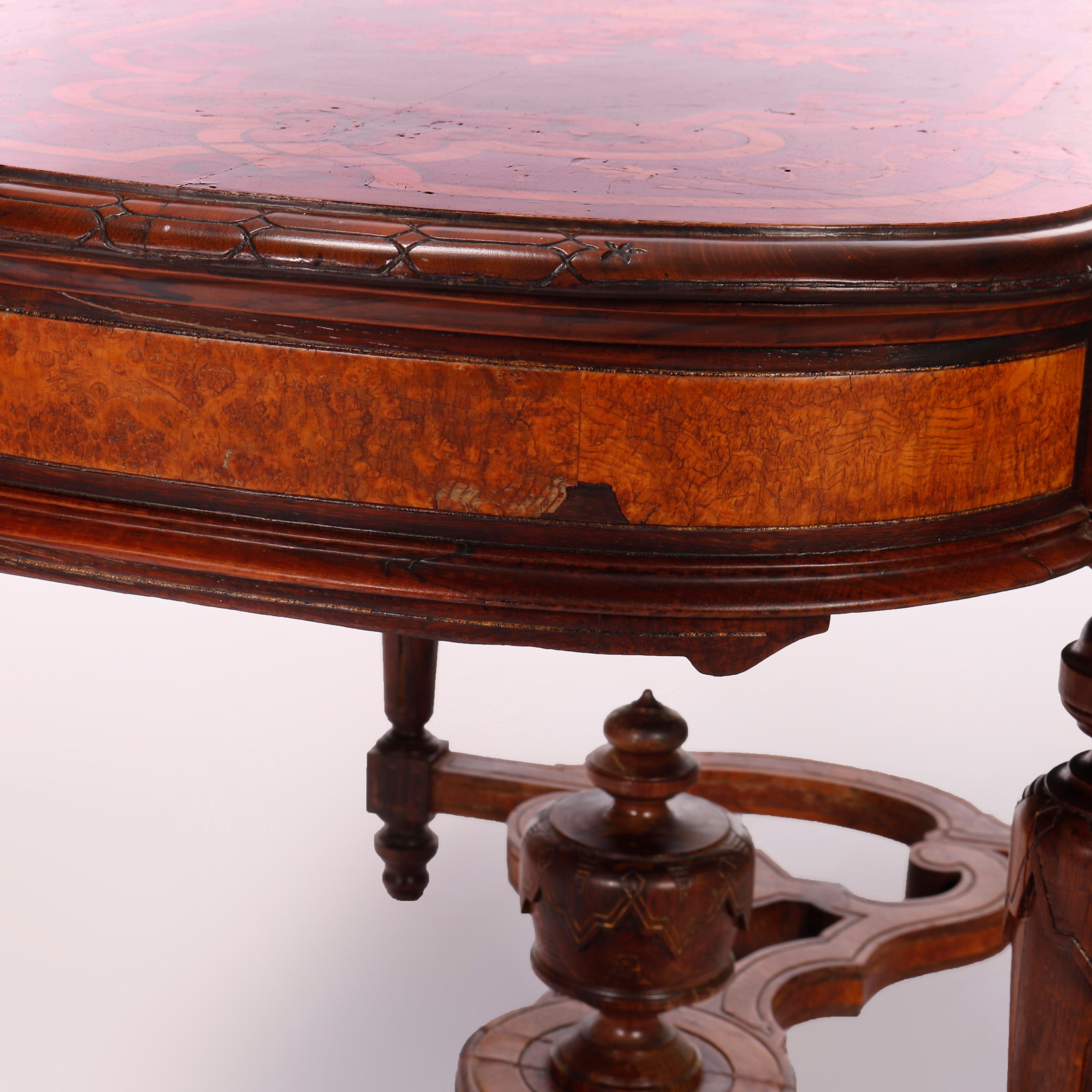 Antique Renaissance Revival Ebonized & Marquetry Walnut Center Table c1880 9