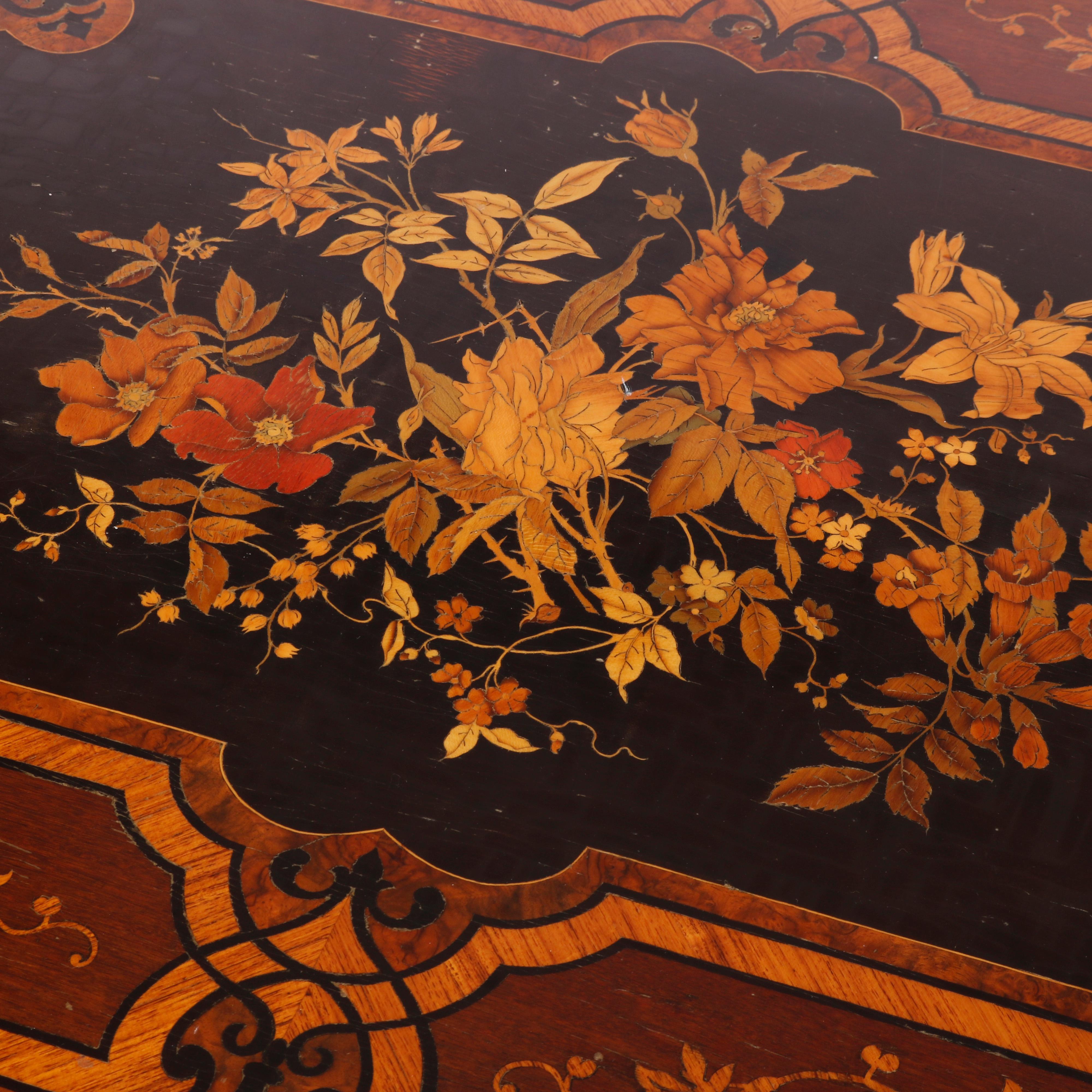 Antique Renaissance Revival Ebonized & Marquetry Walnut Center Table c1880 In Good Condition In Big Flats, NY