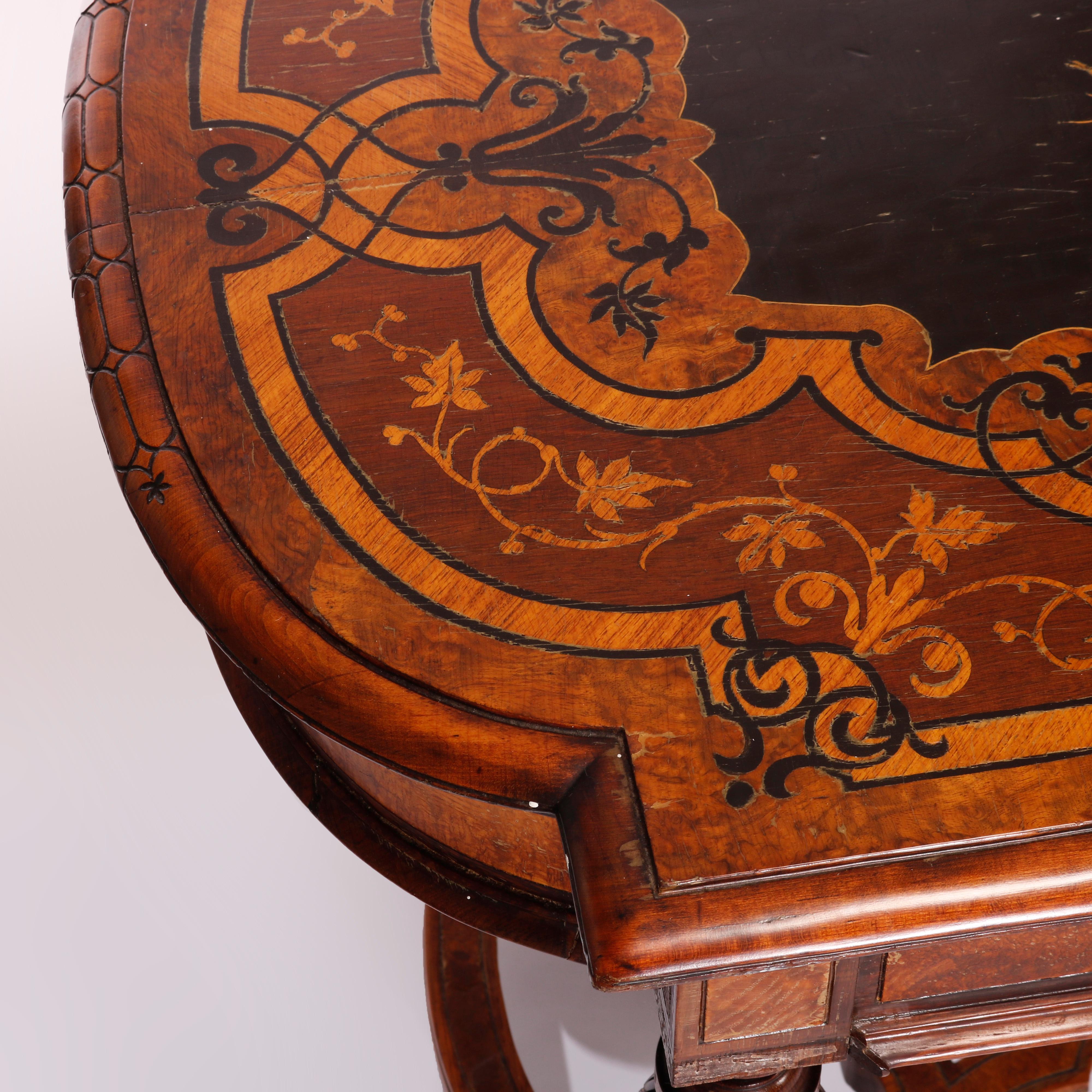 Antique Renaissance Revival Ebonized & Marquetry Walnut Center Table c1880 1
