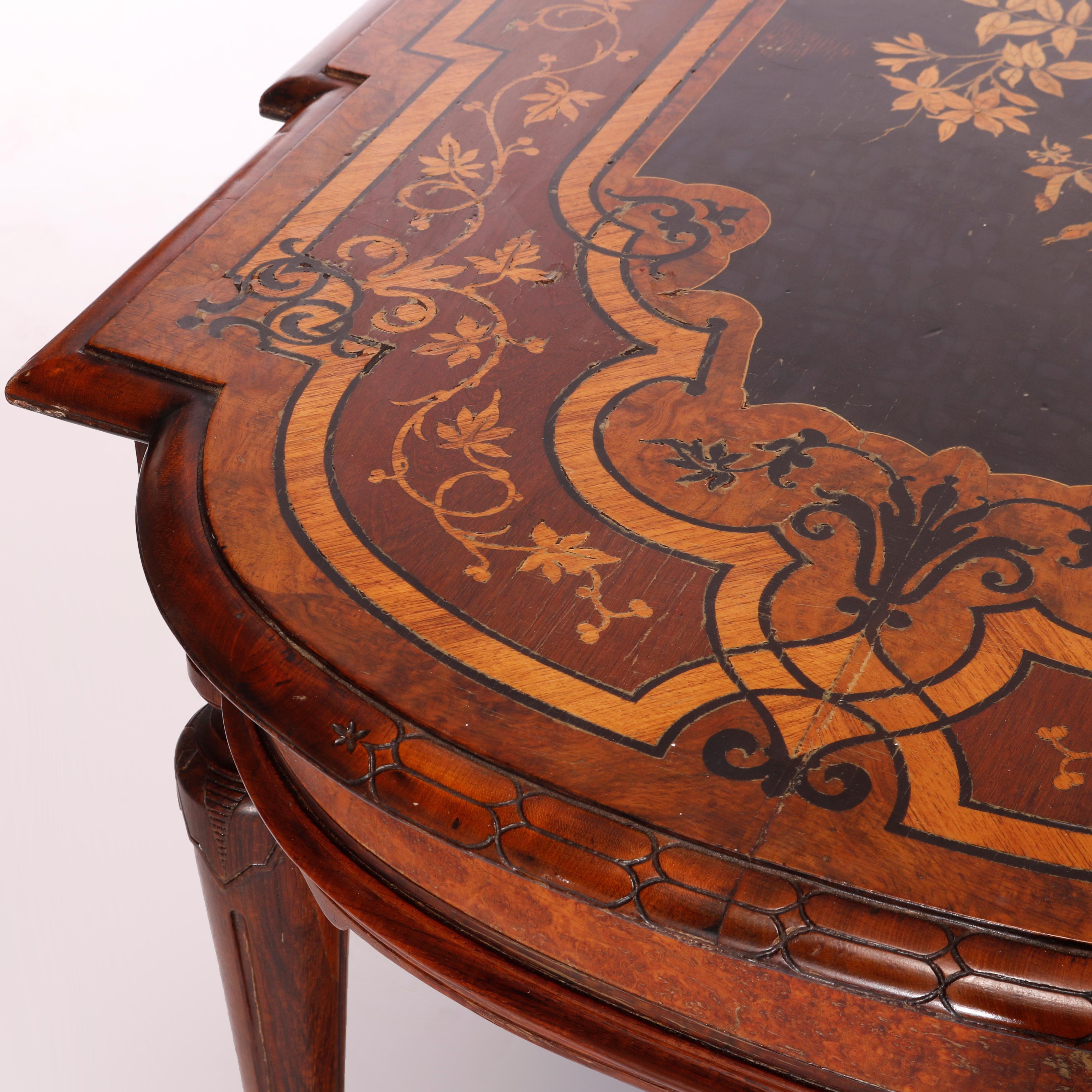 Antique Renaissance Revival Ebonized & Marquetry Walnut Center Table c1880 2