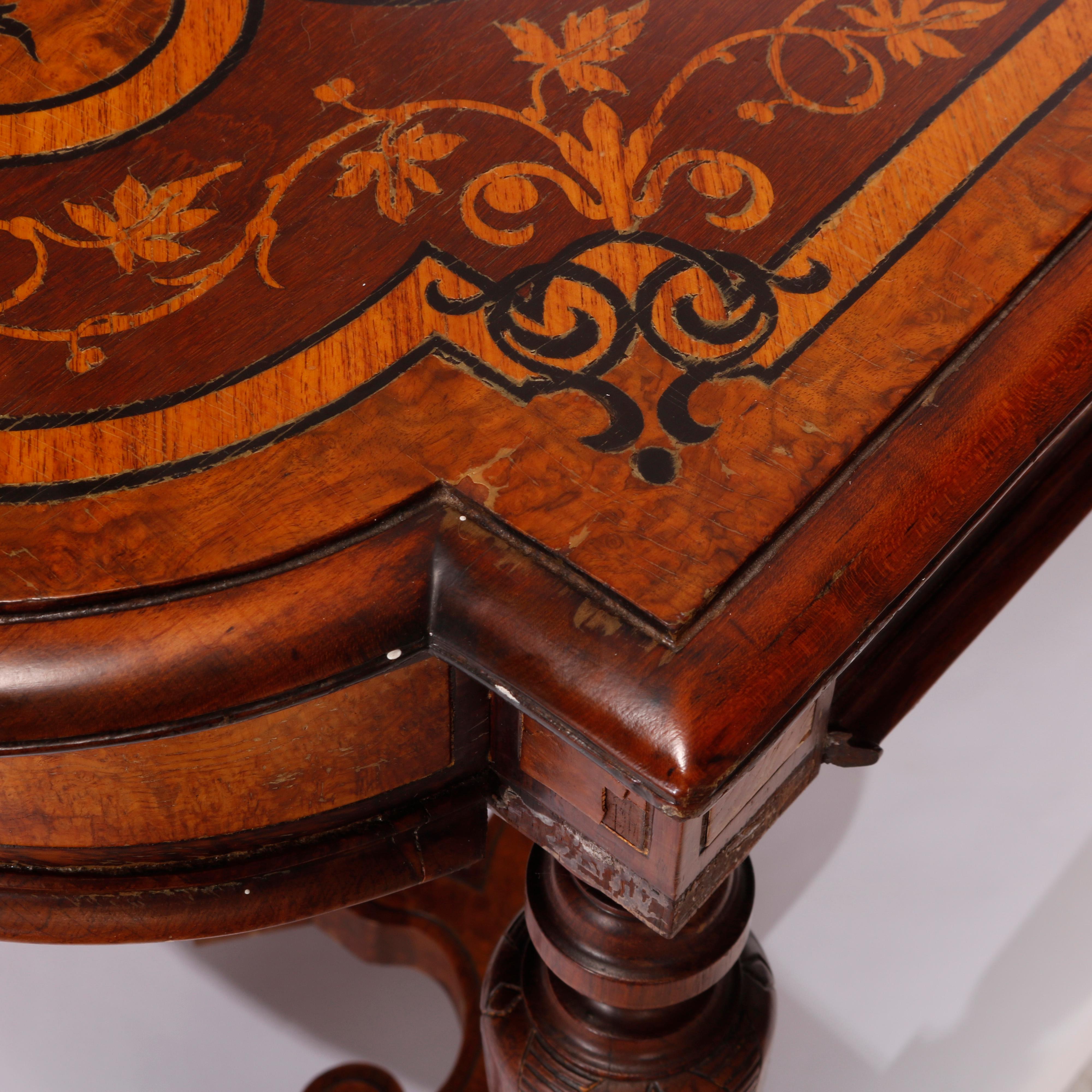 Antique Renaissance Revival Ebonized & Marquetry Walnut Center Table c1880 3