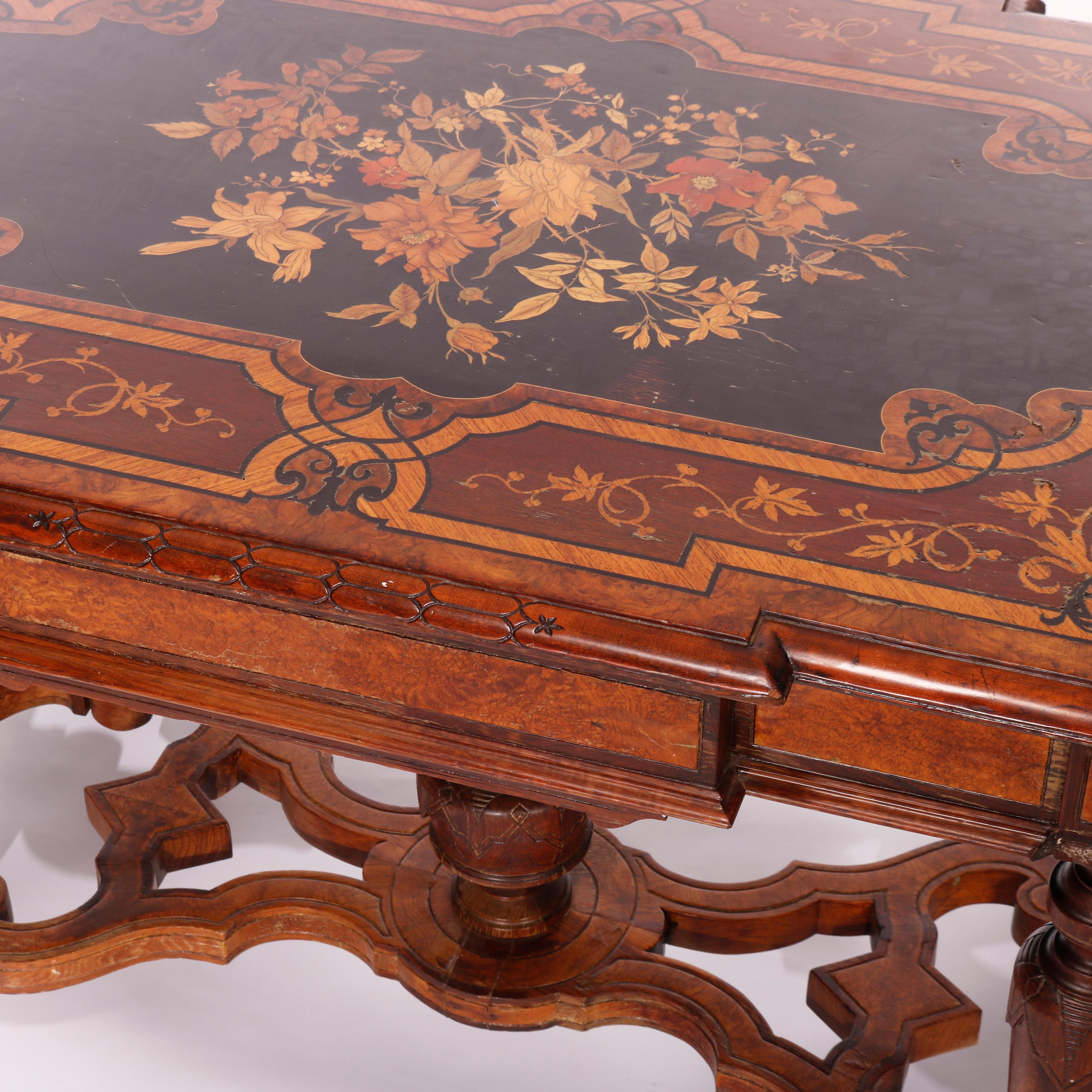 Antique Renaissance Revival Ebonized & Marquetry Walnut Center Table c1880 4
