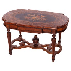 Antique Renaissance Revival Ebonized & Marquetry Walnut Center Table c1880