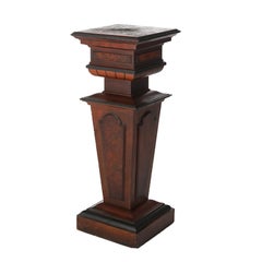 Antique Renaissance Revival Ebonized, Walnut & Burl Sculpture Pedestal c1890