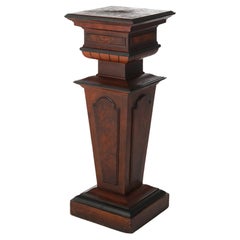 Antique Renaissance Revival Ebonized, Walnut & Burl Sculpture Pedestal c1890