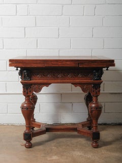 Antique Renaissance Revival Extendable Oak Table with Carved Ornate Detailing
