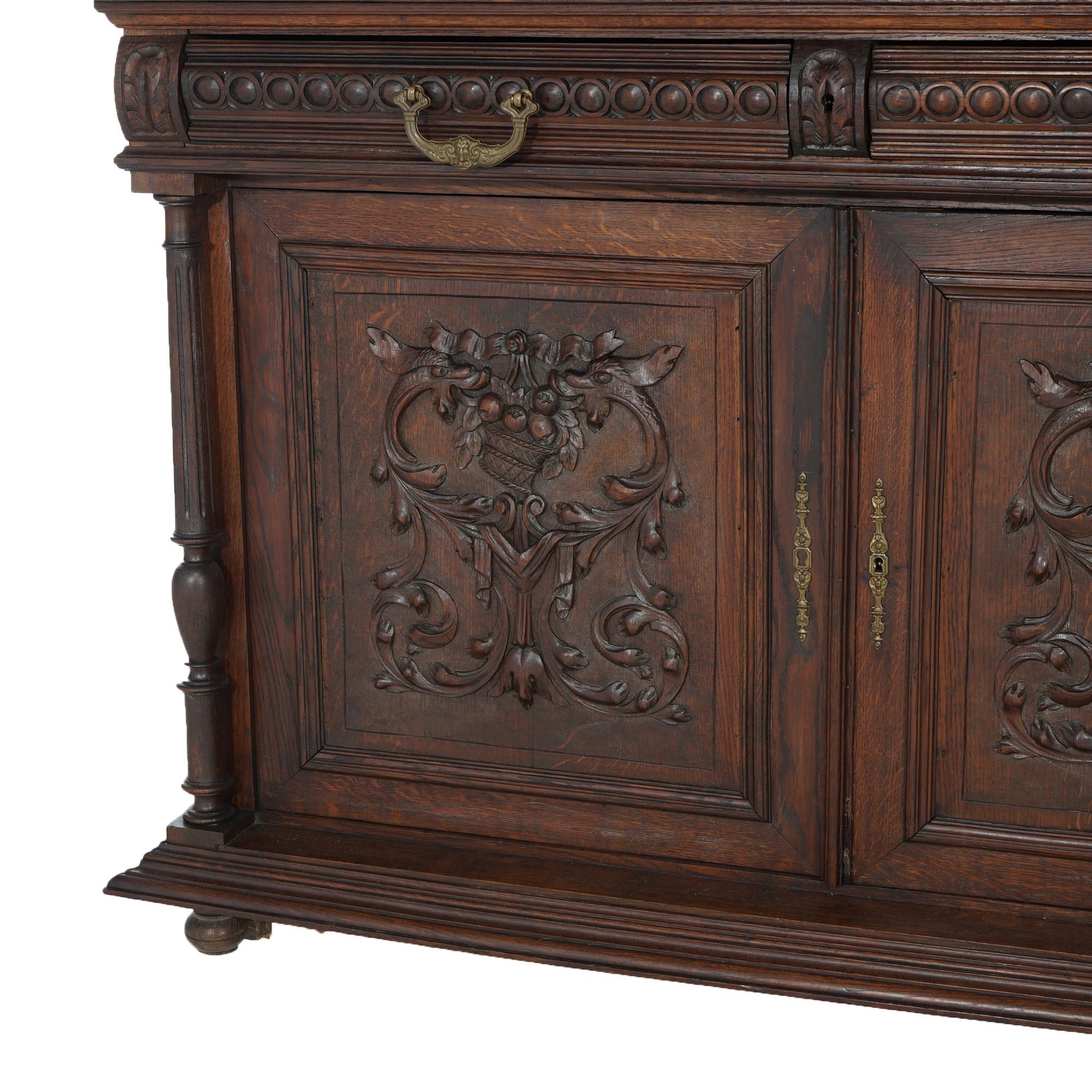 Antique Renaissance Revival Figural Carved Knight & Horse Oak Hunt Board c1890 For Sale 7