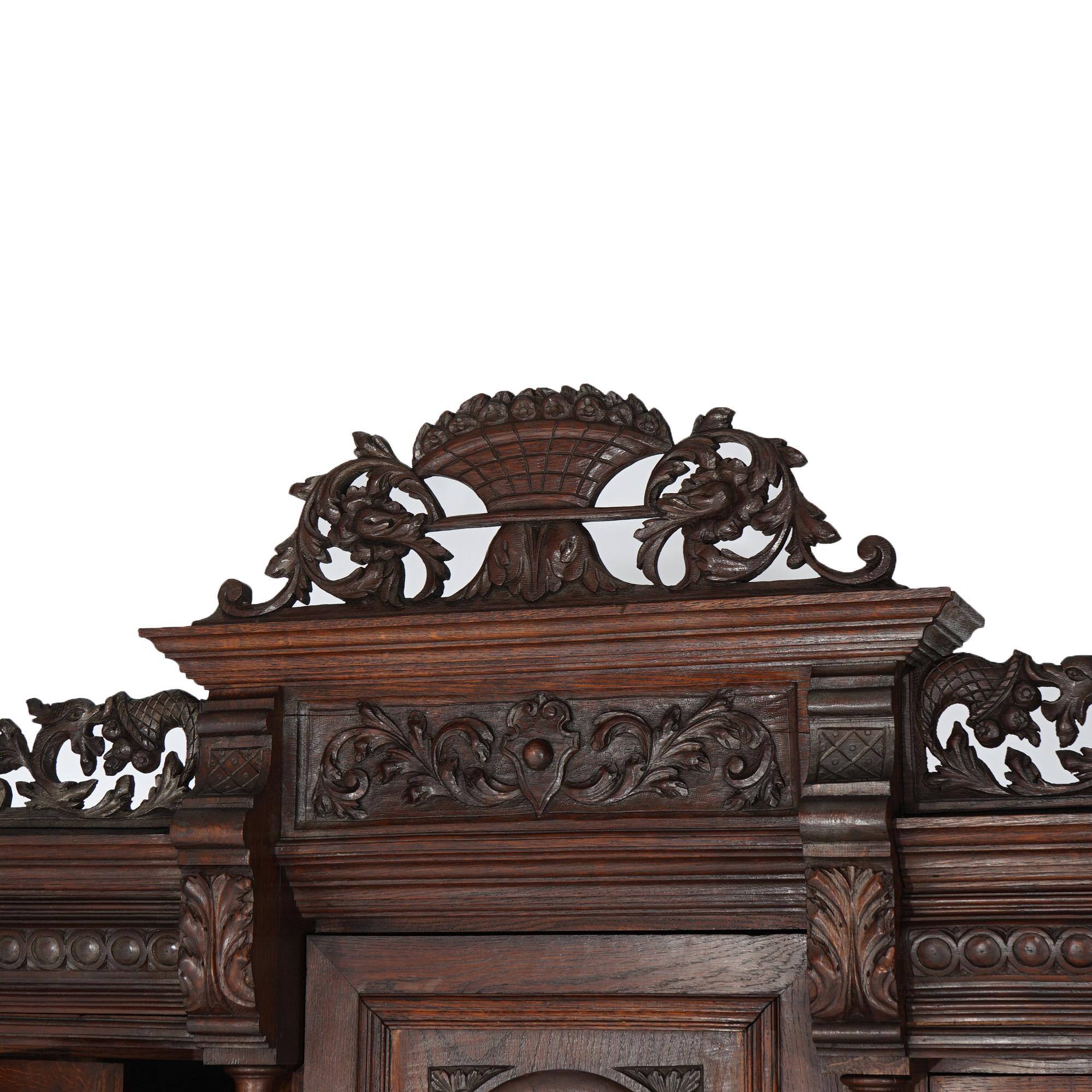 Antique Renaissance Revival Figural Carved Knight & Horse Oak Hunt Board c1890 For Sale 9