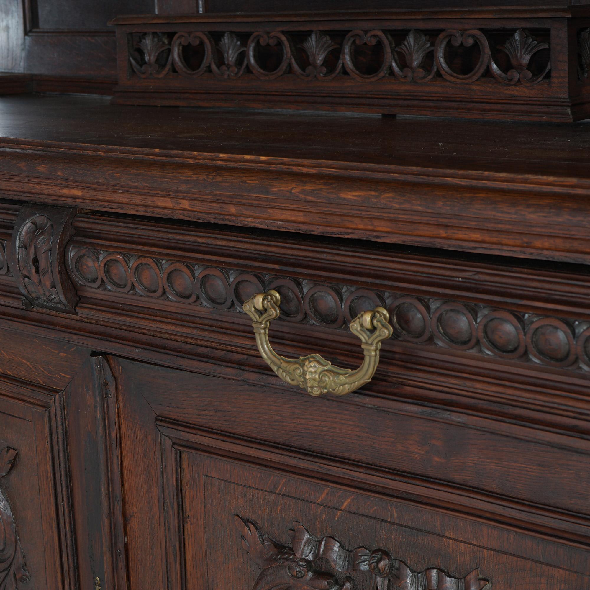 Antique Renaissance Revival Figural Carved Knight & Horse Oak Hunt Board c1890 For Sale 10