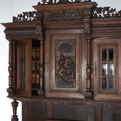 Antique Renaissance Revival Figural Carved Knight & Horse Oak Hunt Board c1890