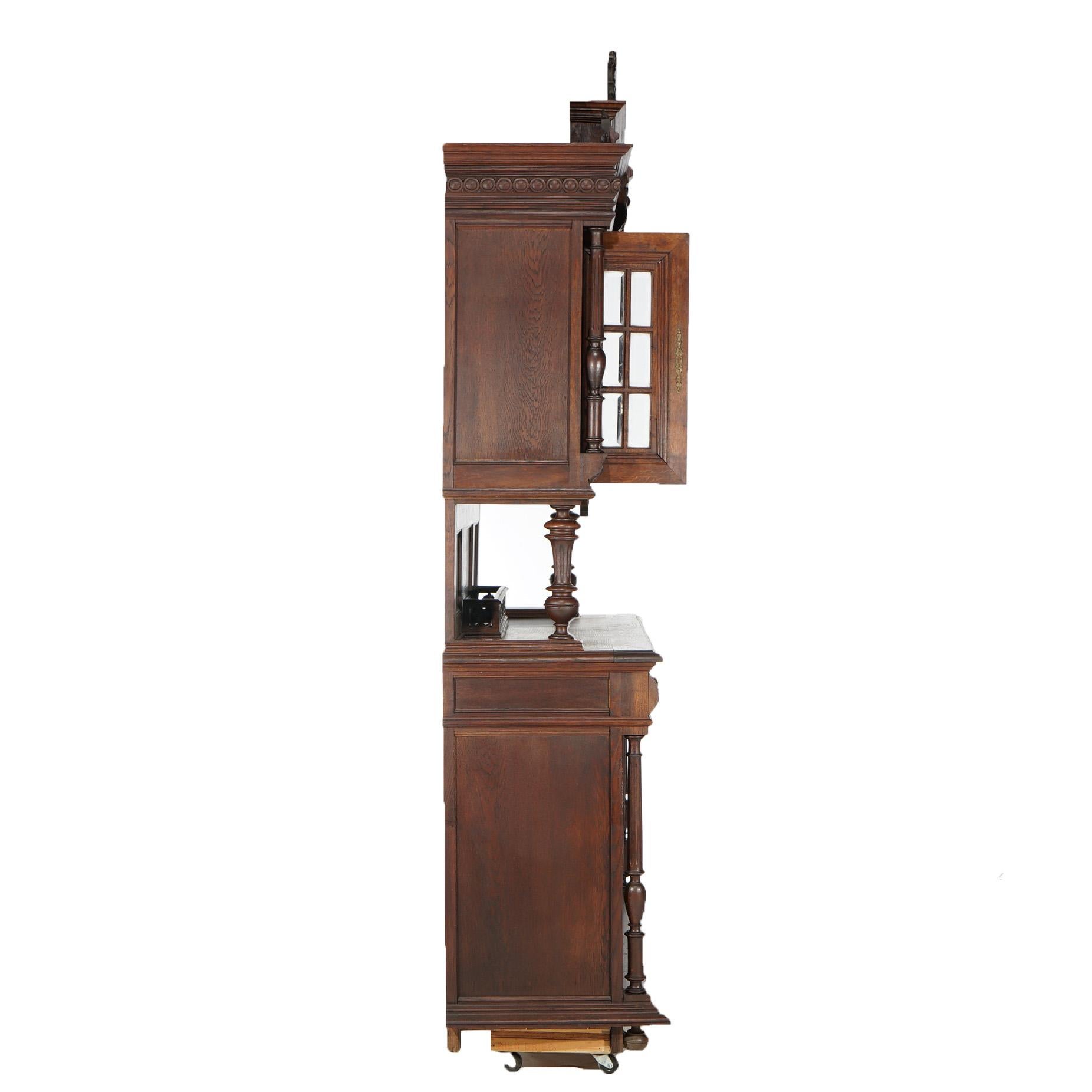 Antique Renaissance Revival Figural Carved Knight & Horse Oak Hunt Board c1890 In Good Condition For Sale In Big Flats, NY