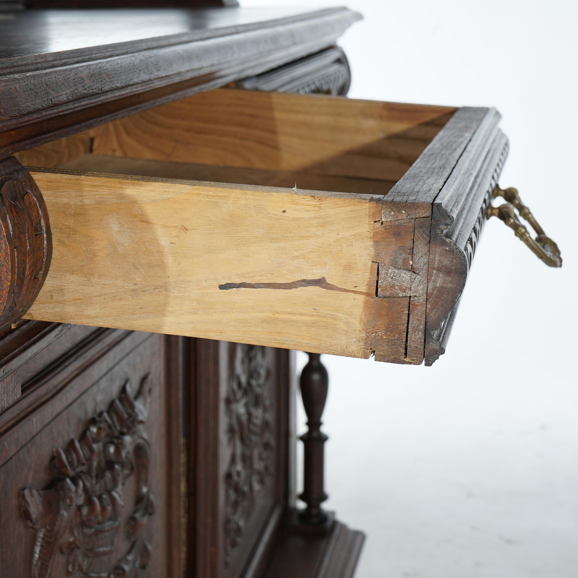 Antique Renaissance Revival Figural Carved Knight & Horse Oak Hunt Board c1890 For Sale 2