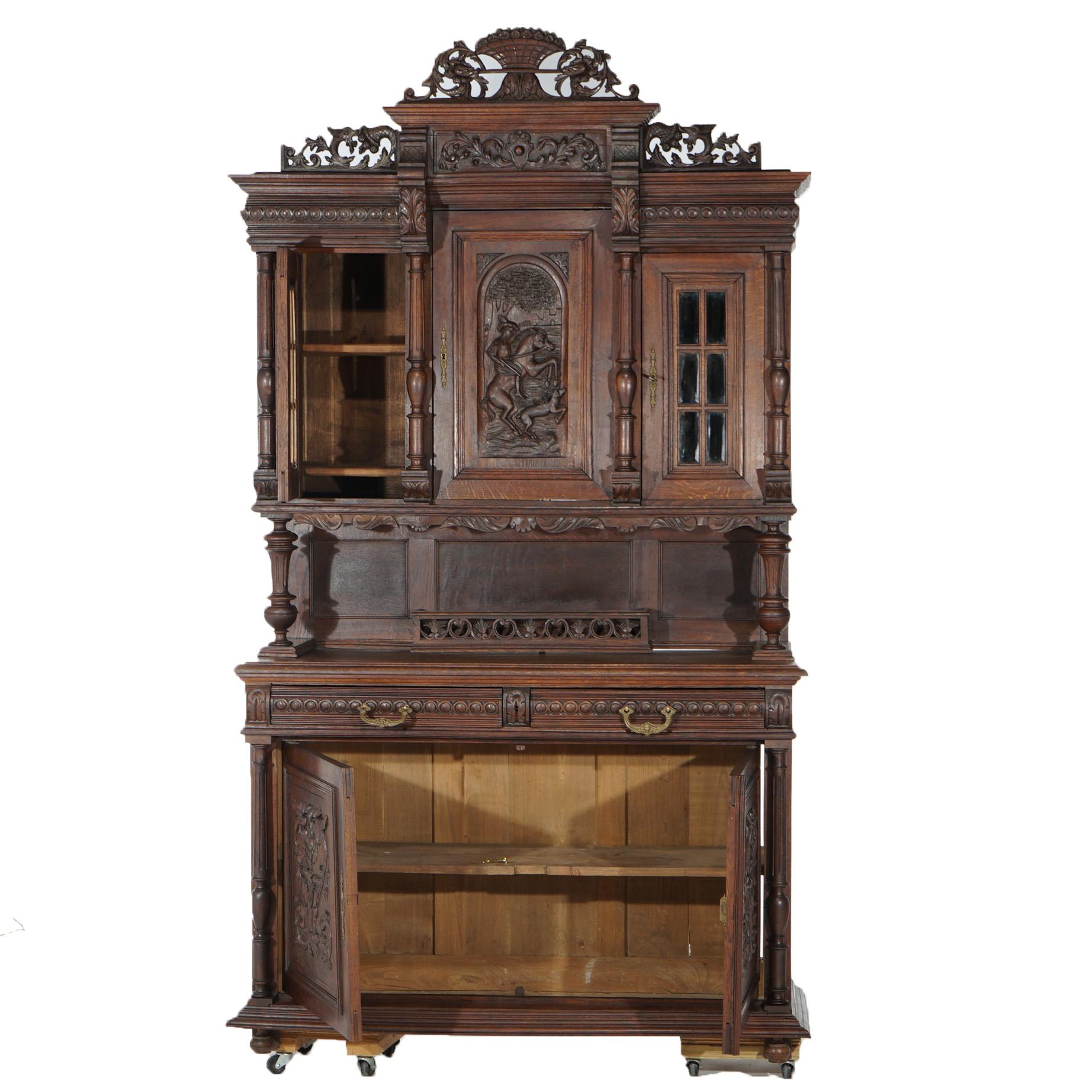 Antique Renaissance Revival Figural Carved Knight & Horse Oak Hunt Board c1890 For Sale 5