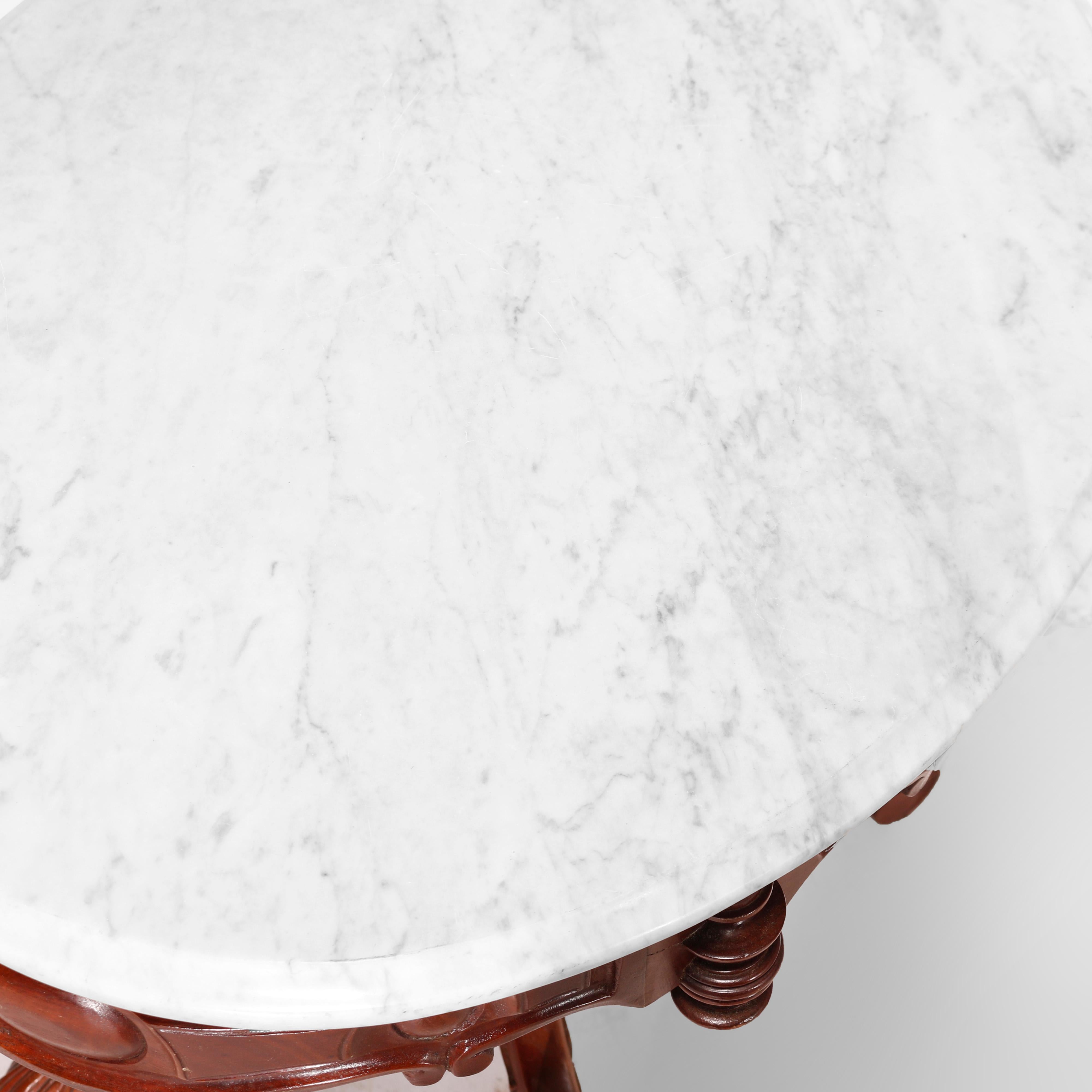 Antique Renaissance Revival Figural Carved Oval Marble Top Parlor Table, c1880 For Sale 3