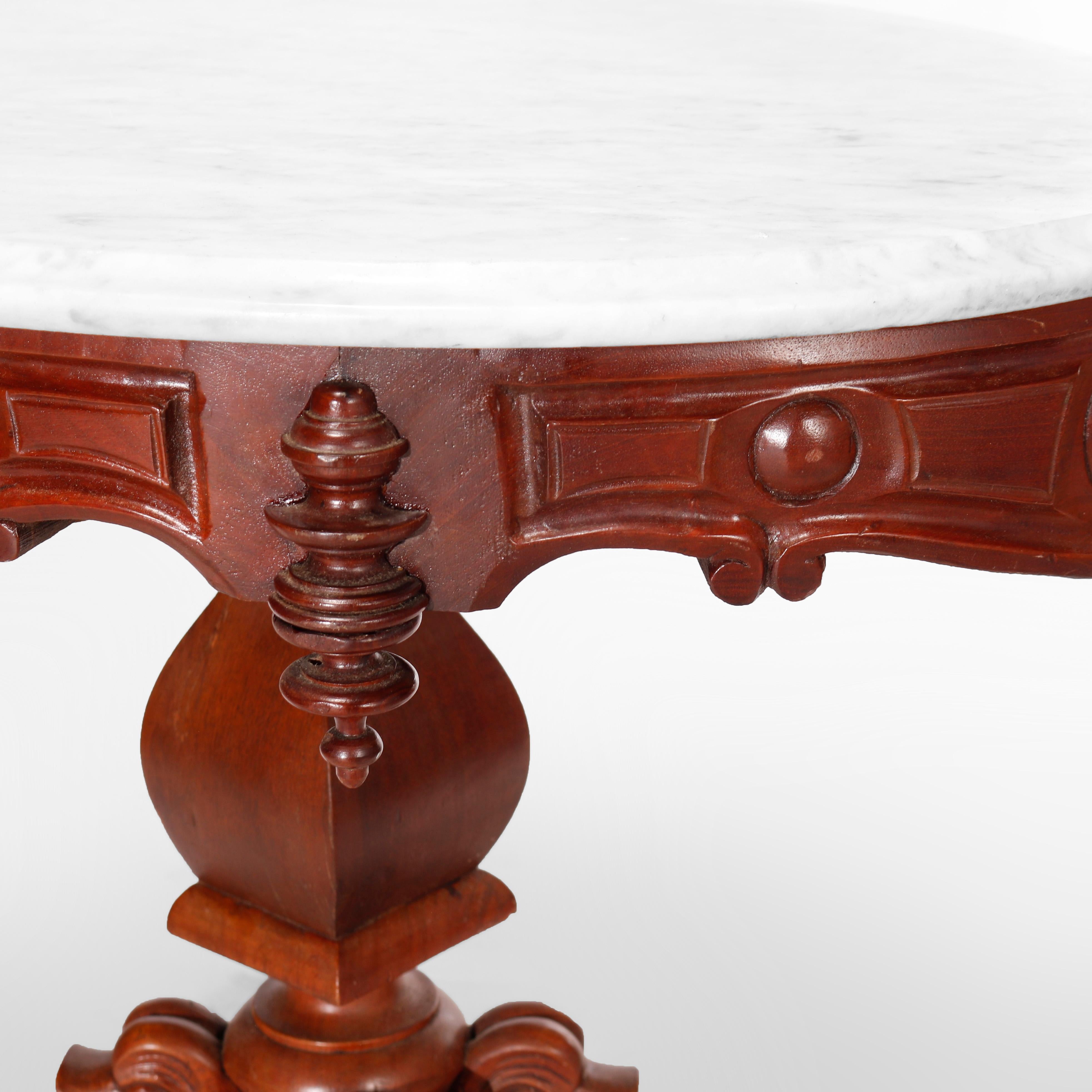 Antique Renaissance Revival Figural Carved Oval Marble Top Parlor Table, c1880 For Sale 4