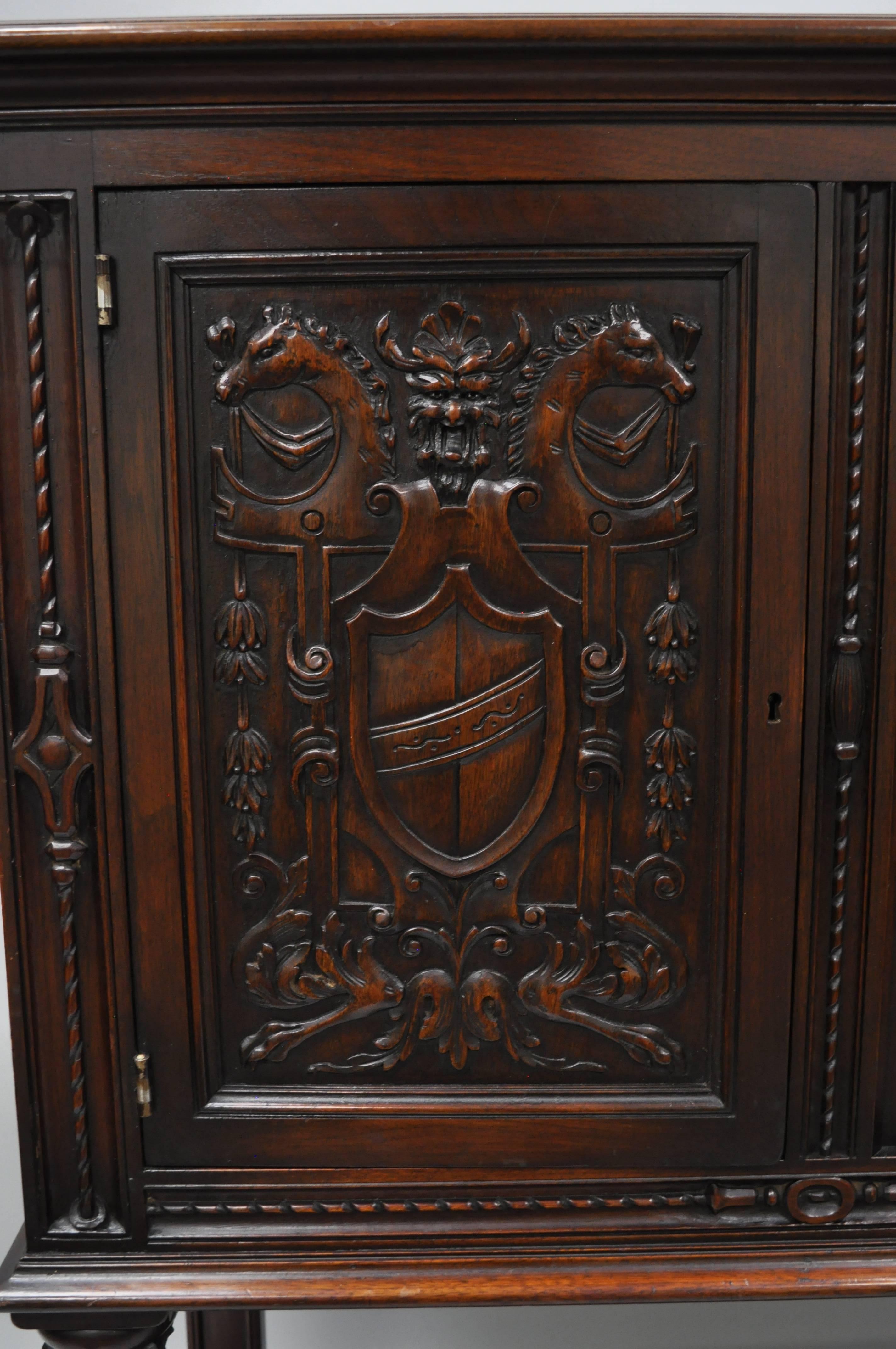 European Antique Renaissance Revival Figural Carved Walnut Cabinet Sideboard Cupboard For Sale