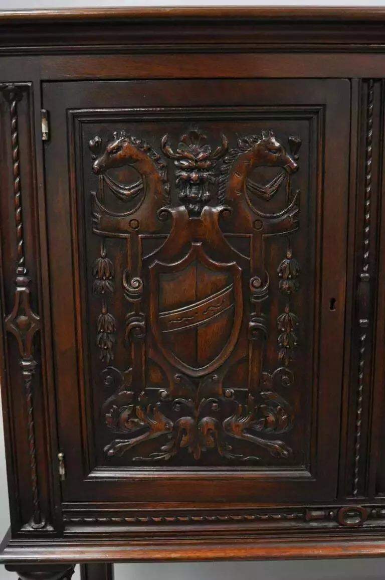 Unknown Antique Renaissance Revival Figural Carved Walnut Cabinet Sideboard Cupboard For Sale