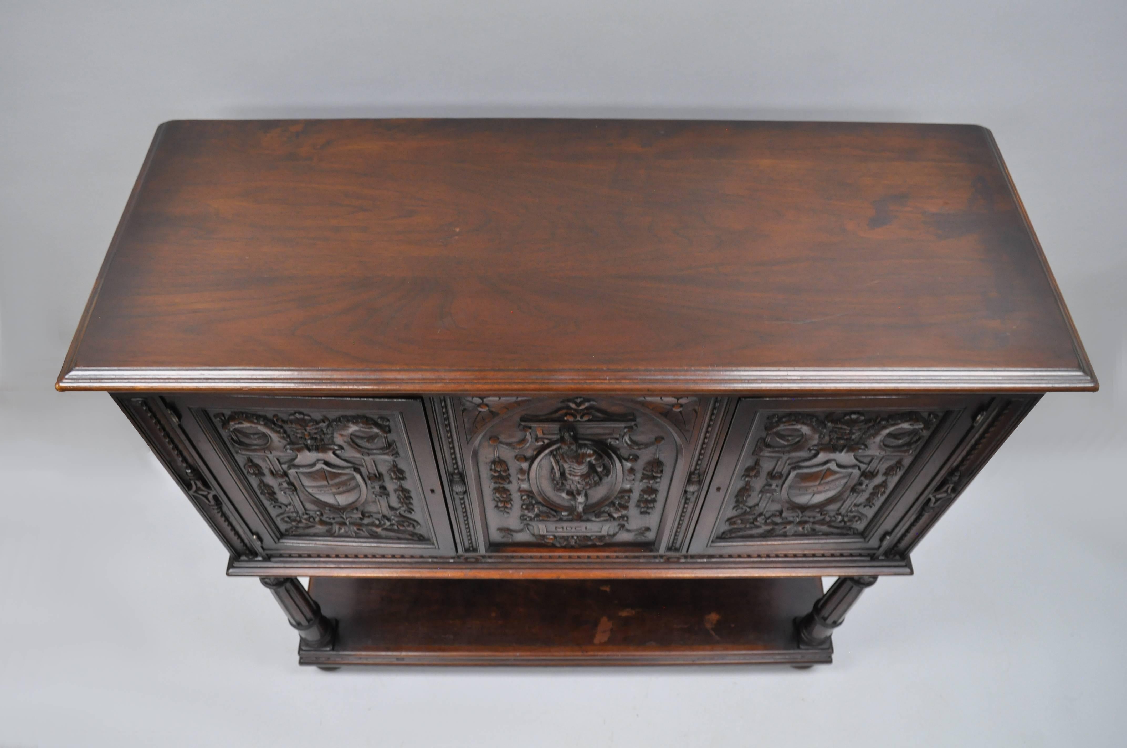 Antique Renaissance Revival Figural Carved Walnut Cabinet Sideboard Cupboard For Sale 1