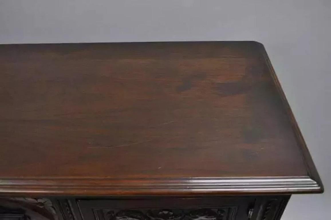 Antique Renaissance Revival Figural Carved Walnut Cabinet Sideboard Cupboard For Sale 3