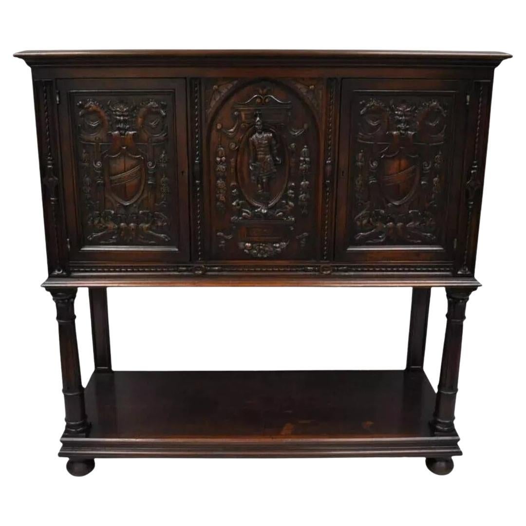 Antike Renaissance Revival Figural geschnitzt Nussbaum Kabinett Sideboard Cupboard