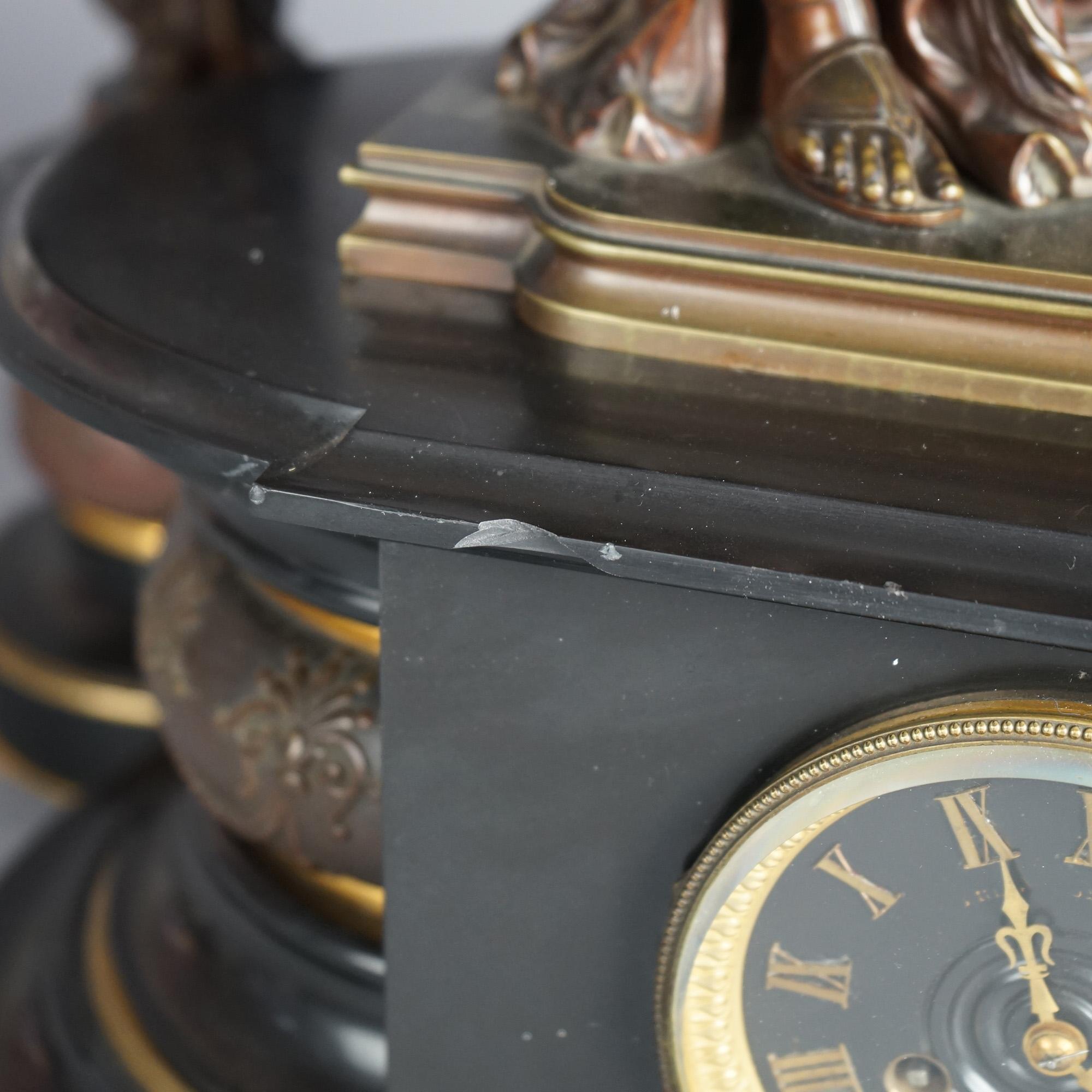 Antique Renaissance Revival Figural Slate Clock & Bronzed Torchers Signed Dubois 5