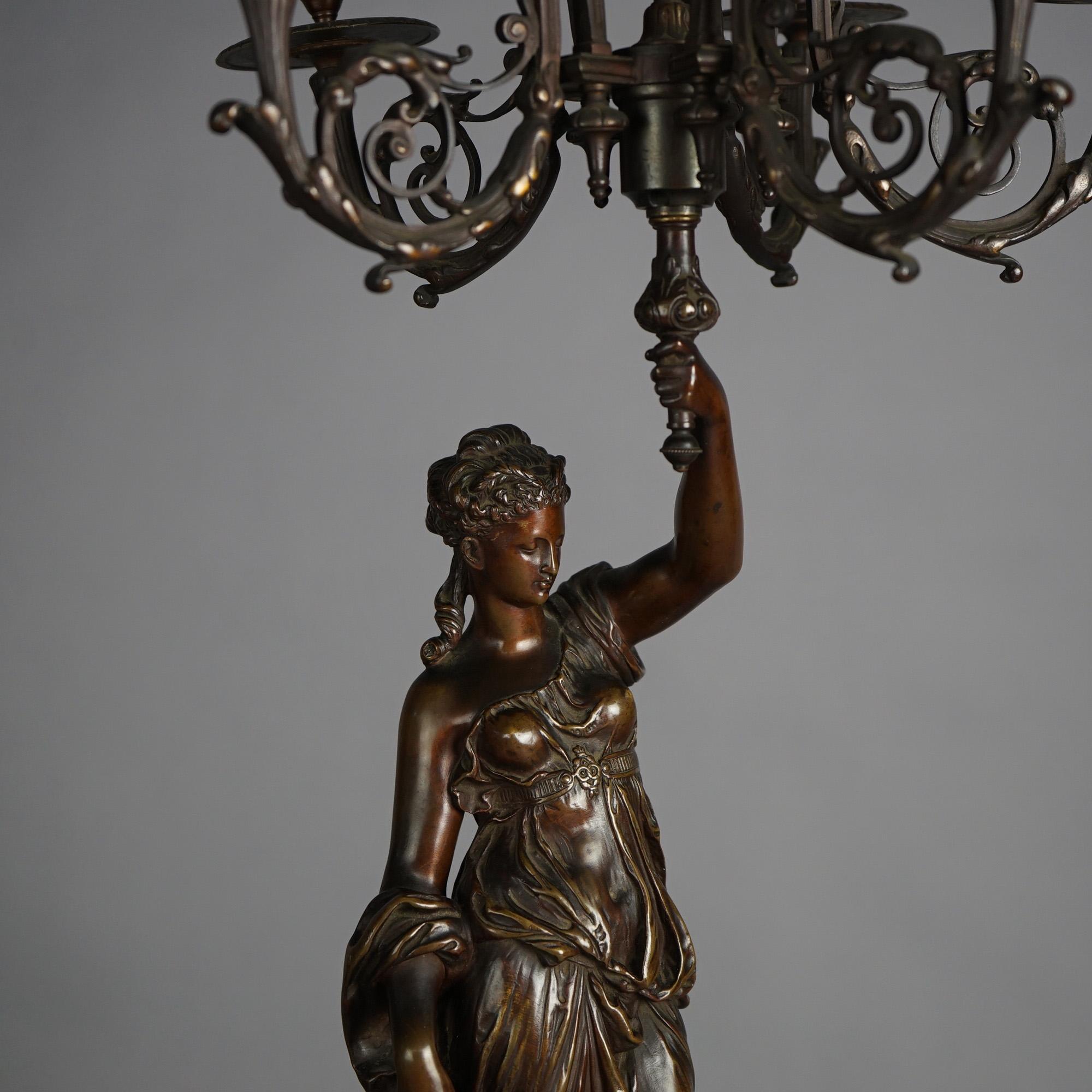 Antique Renaissance Revival Figural Slate Clock & Bronzed Torchers Signed Dubois 11
