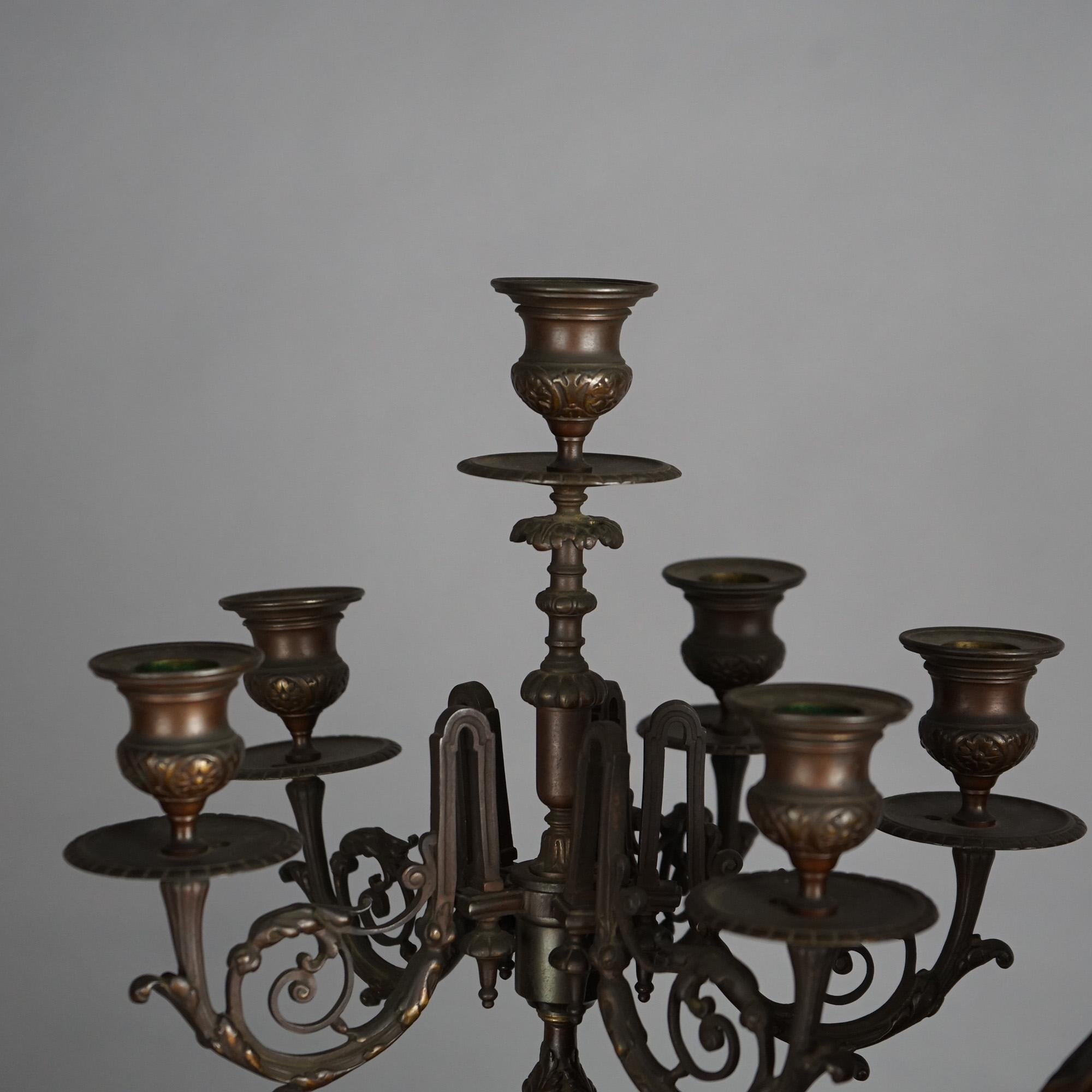 Antique Renaissance Revival Figural Slate Clock & Bronzed Torchers Signed Dubois 12