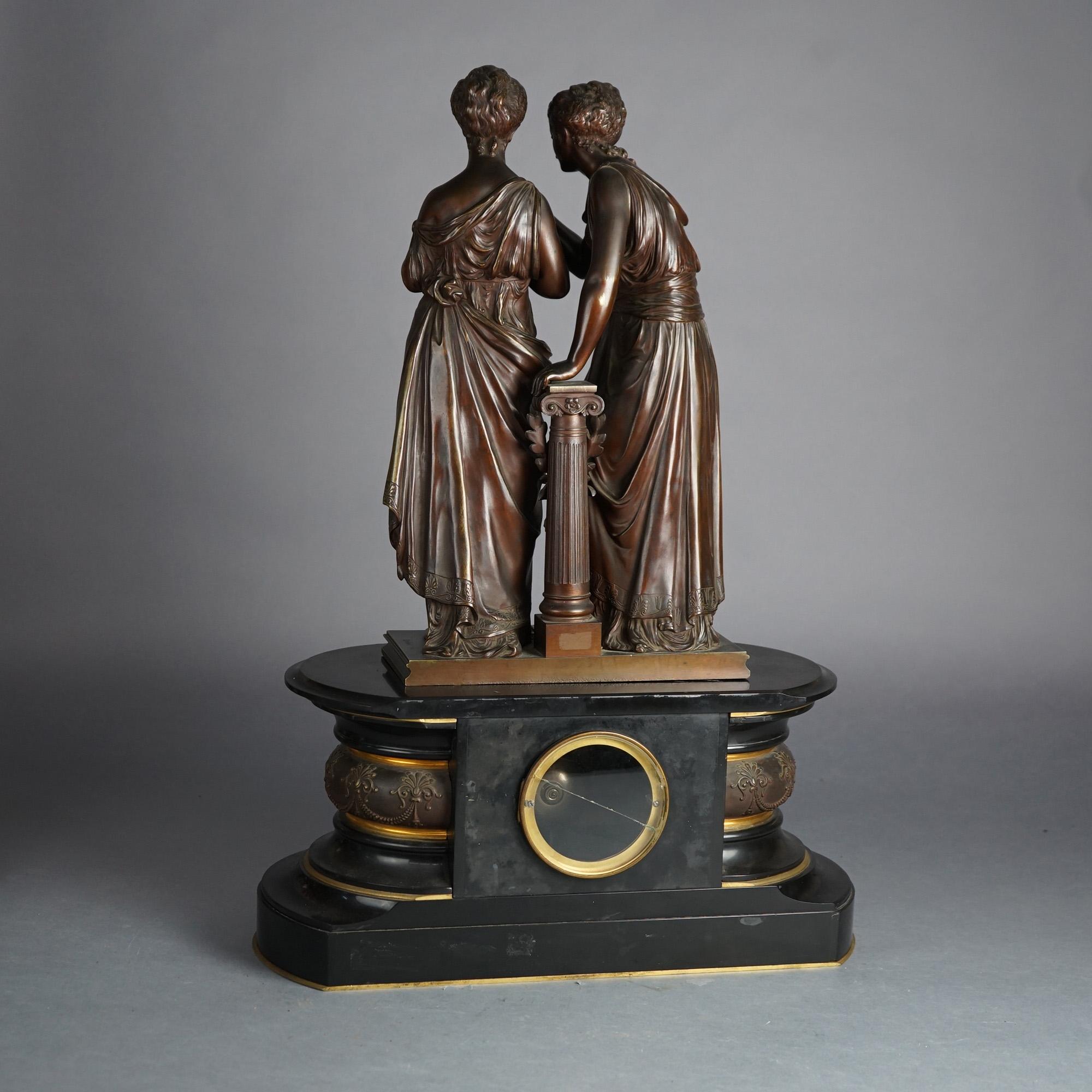 Antique Renaissance Revival Figural Slate Clock & Bronzed Torchers Signed Dubois 3