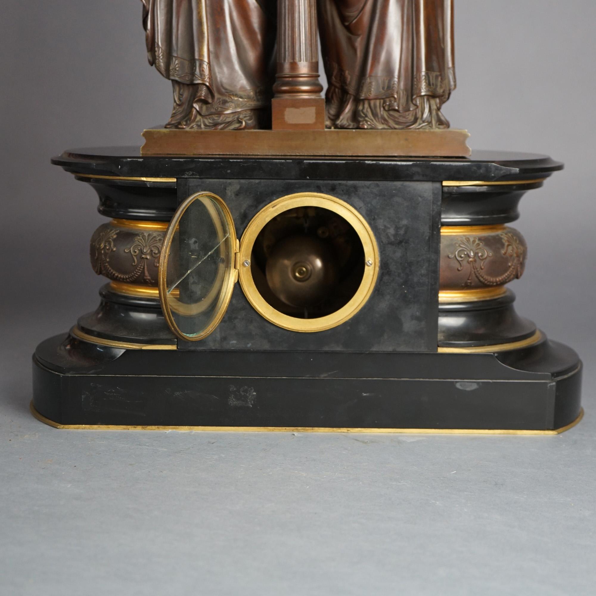 Antique Renaissance Revival Figural Slate Clock & Bronzed Torchers Signed Dubois 4