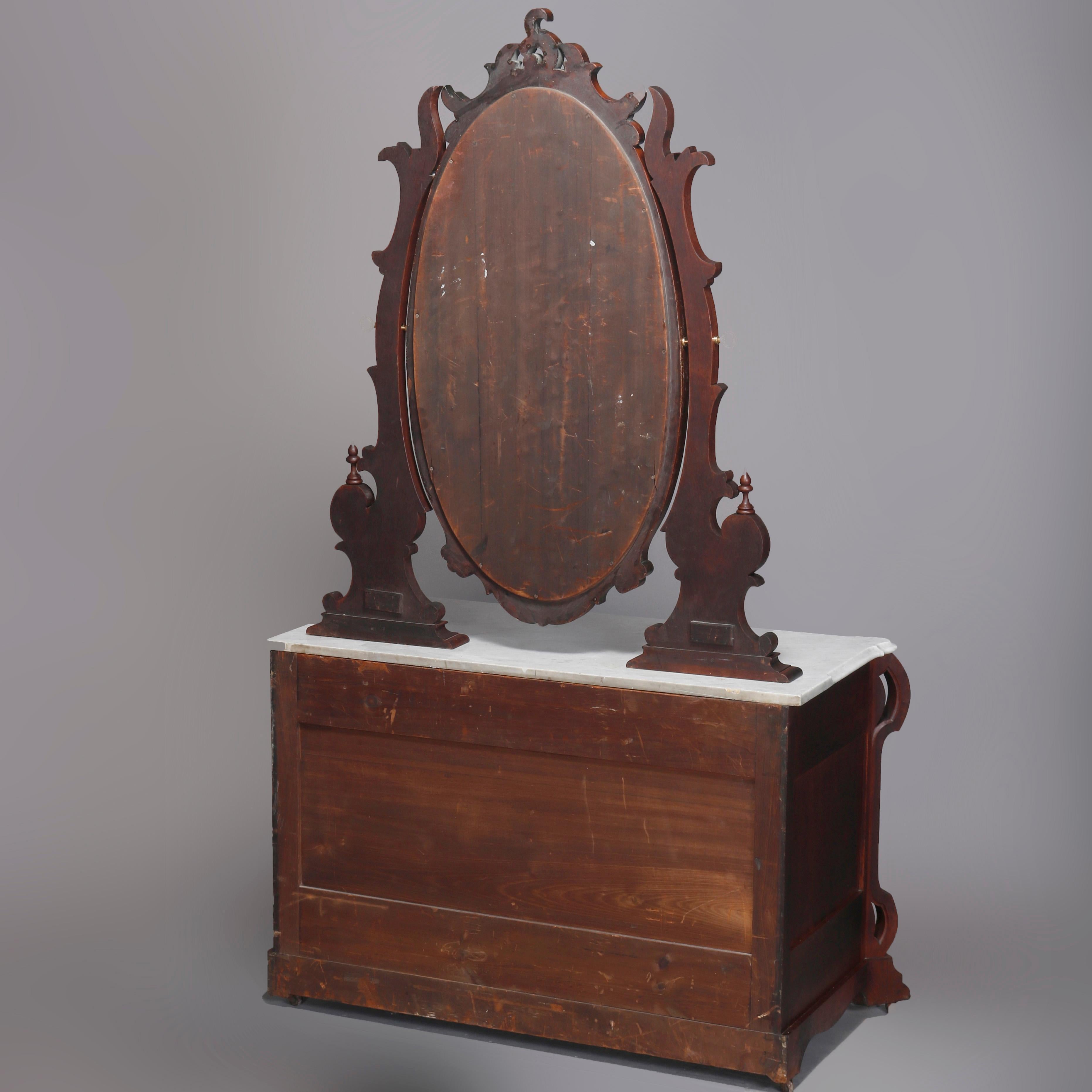 Mirror Antique Renaissance Revival Flame Mahogany and Marble Dresser, circa 1880 For Sale