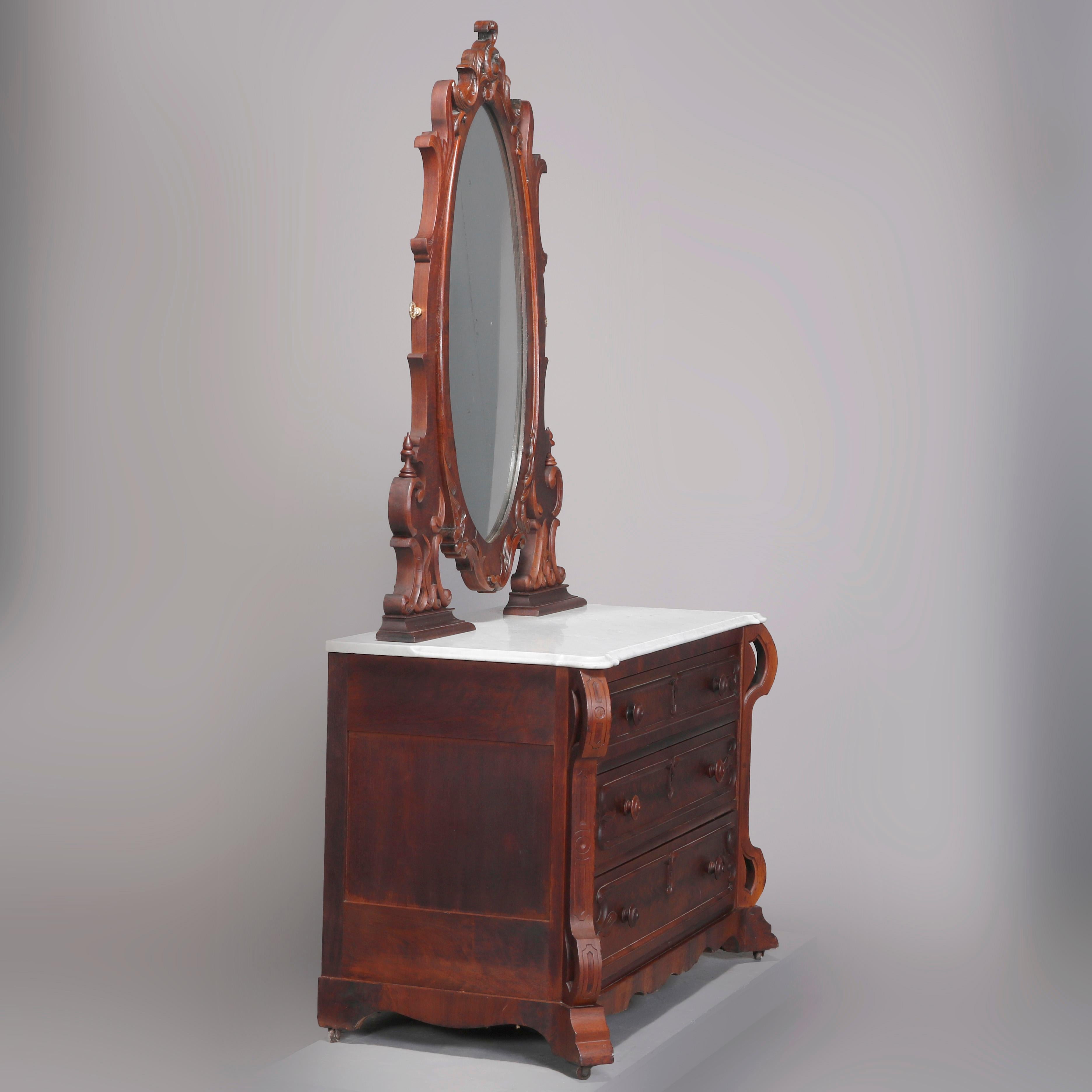Antique Renaissance Revival Flame Mahogany and Marble Dresser, circa 1880 For Sale 1