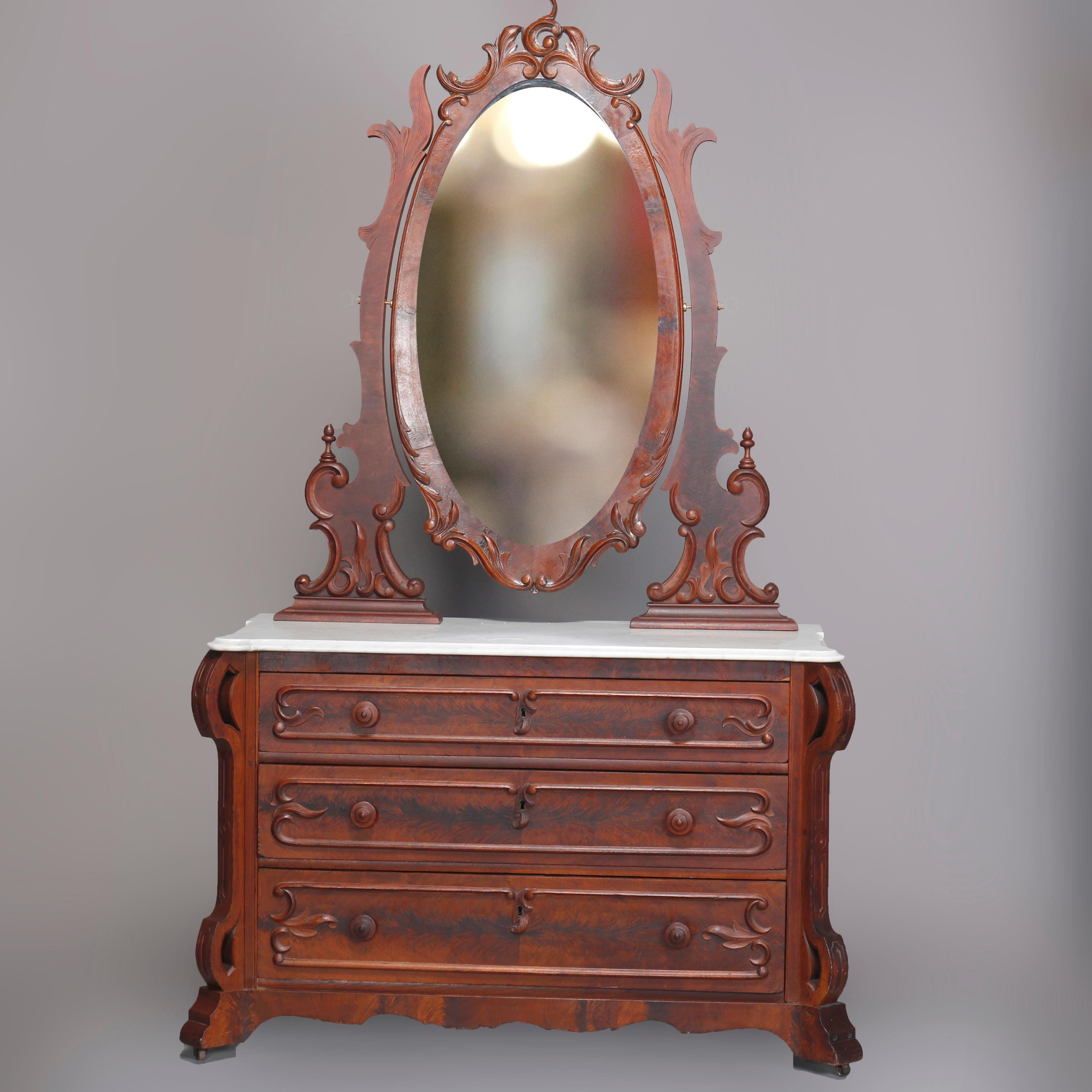 Antique Renaissance Revival Flame Mahogany and Marble Dresser, circa 1880 For Sale 5