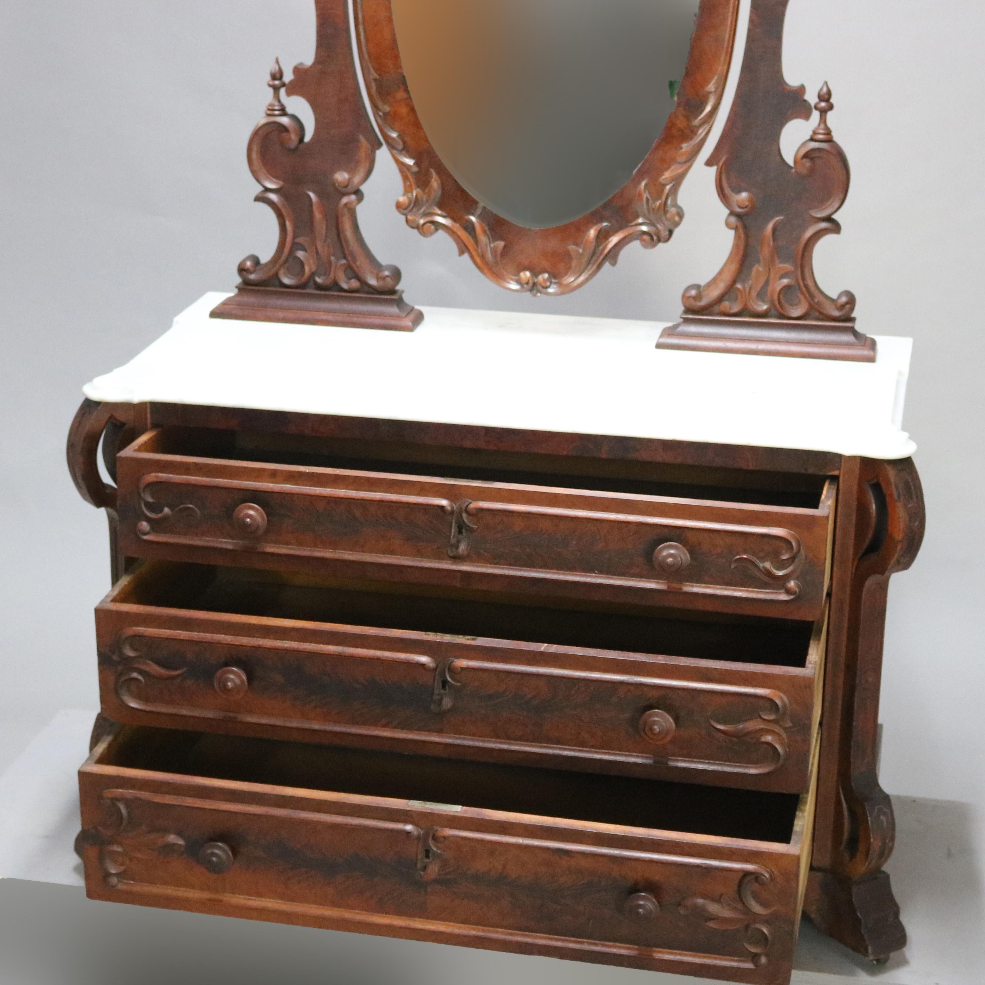 Antique Renaissance Revival Flame Mahogany and Marble Dresser, circa 1880 For Sale 7