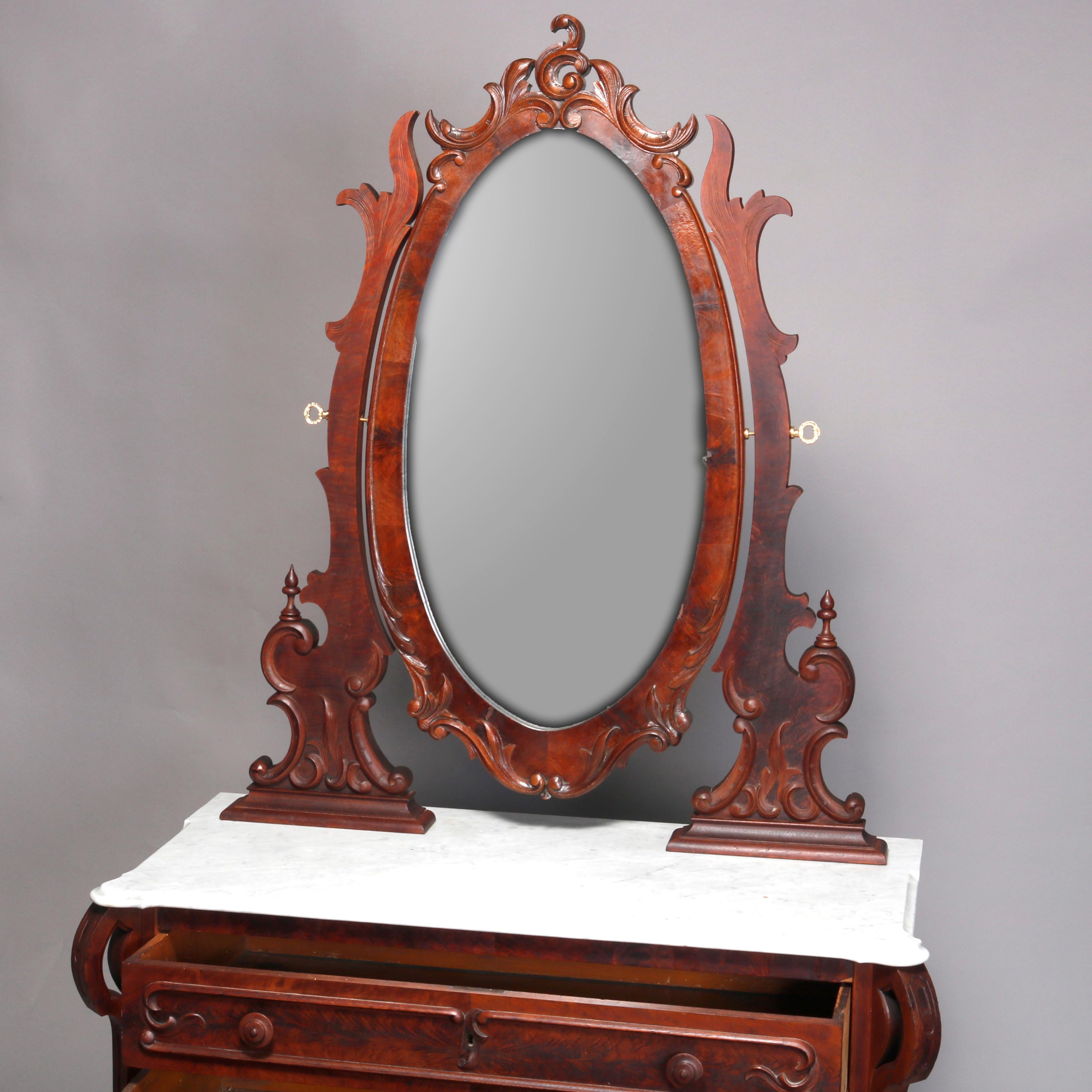 Antique Renaissance Revival Flame Mahogany and Marble Dresser, circa 1880 In Good Condition For Sale In Big Flats, NY