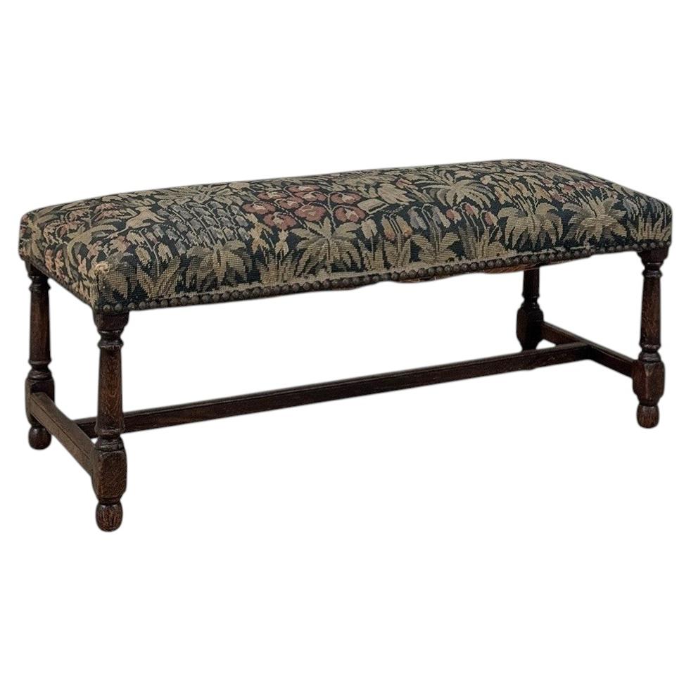 Antique Renaissance Revival Floral Needlepoint Tapestry Bench For Sale