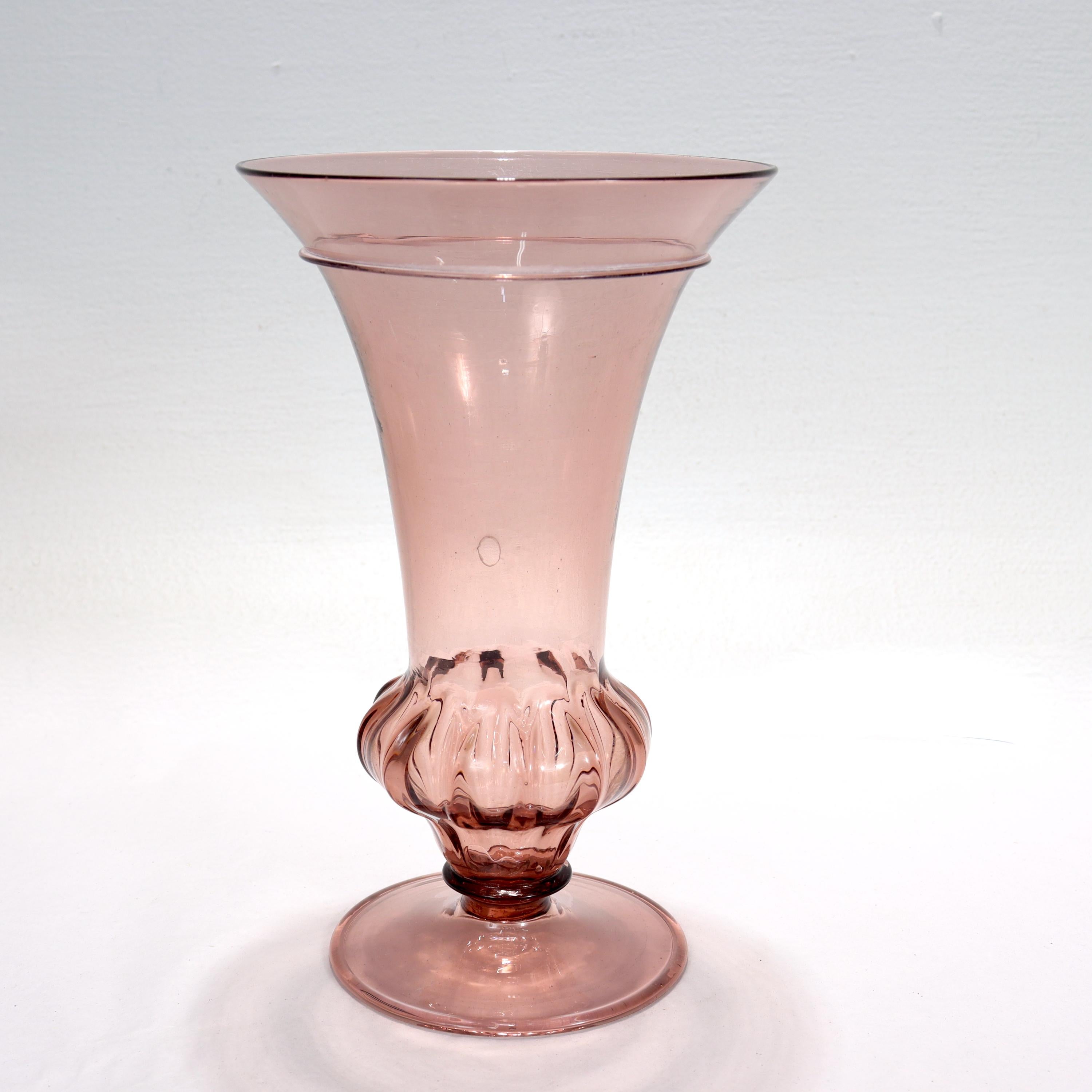 Italian Antique Renaissance Revival Footed Purple Venetian Glass Vase For Sale