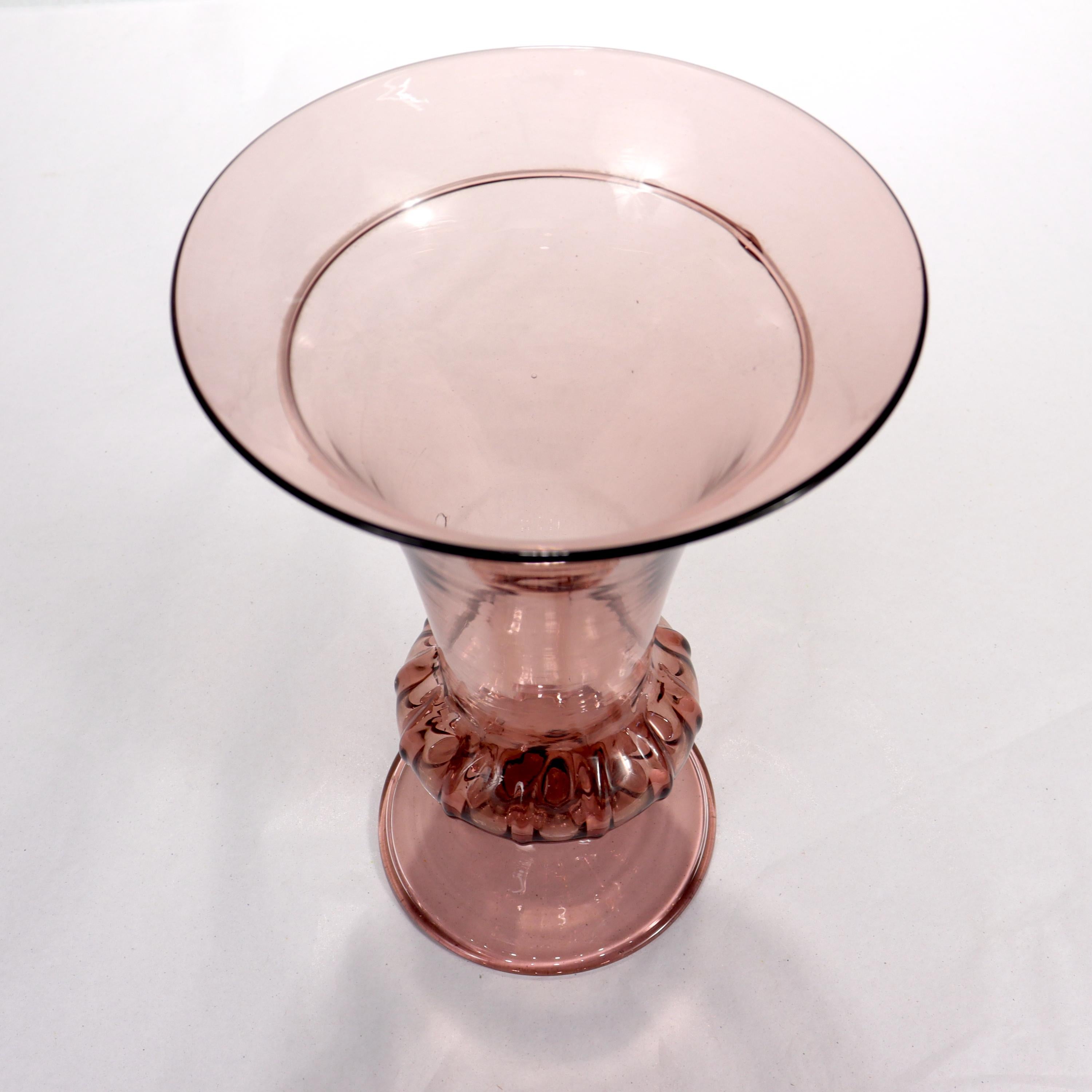 Art Glass Antique Renaissance Revival Footed Purple Venetian Glass Vase For Sale