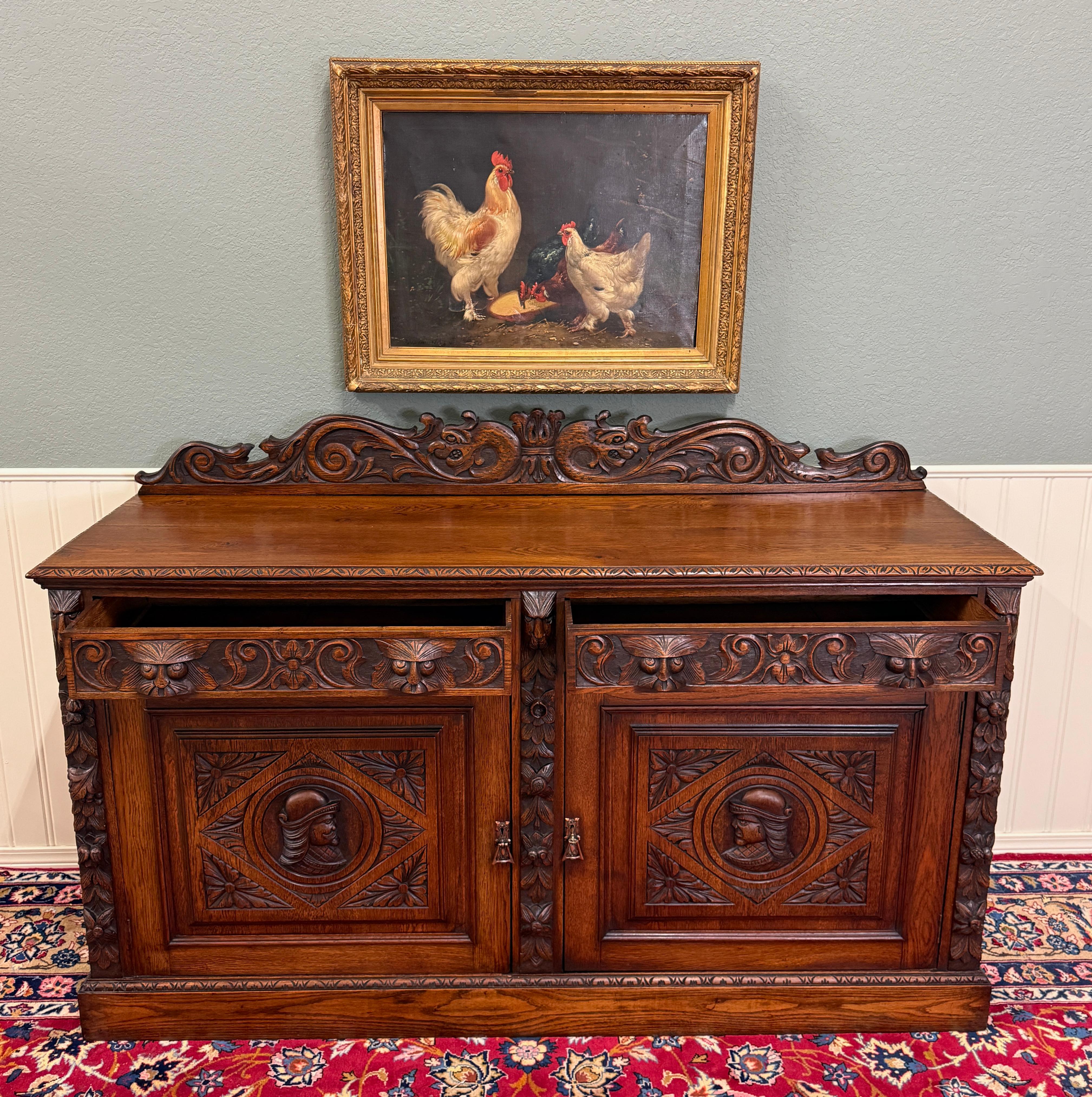 Antique Renaissance Revival Französisch Server Sideboard Buffet Schrank Eiche 19C im Angebot 7
