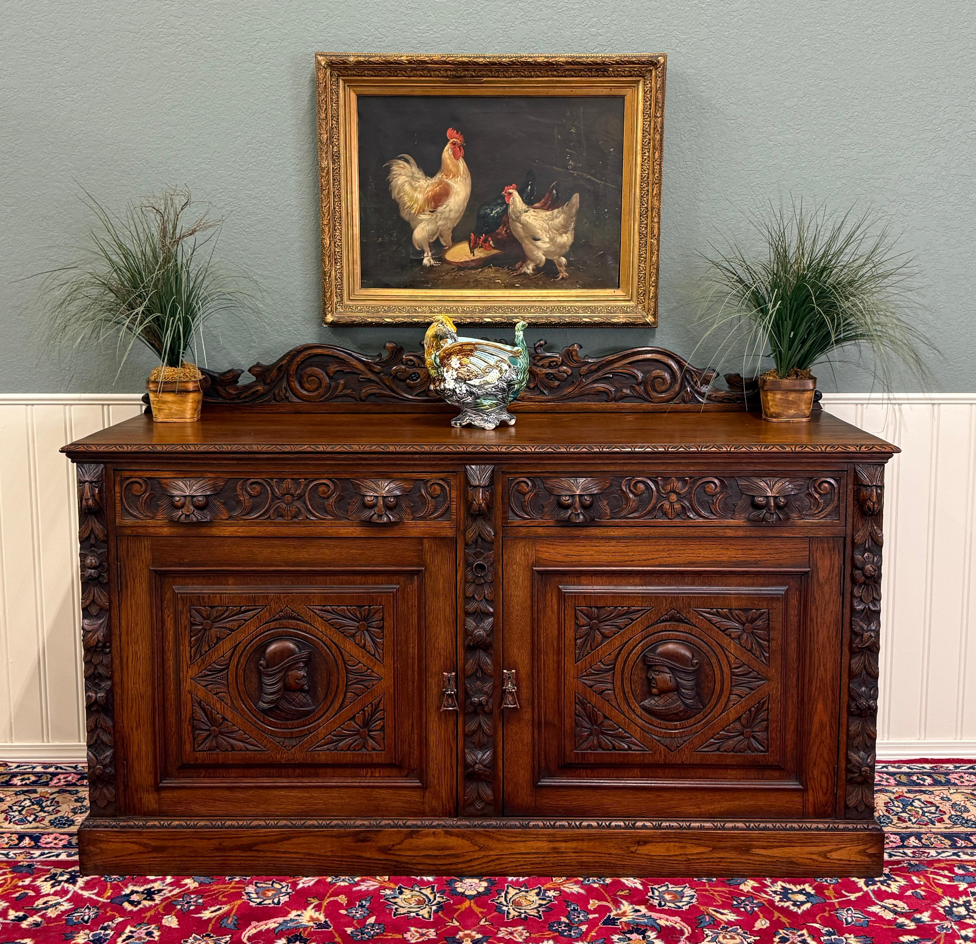 Antique Renaissance Revival Französisch Server Sideboard Buffet Schrank Eiche 19C im Angebot 9